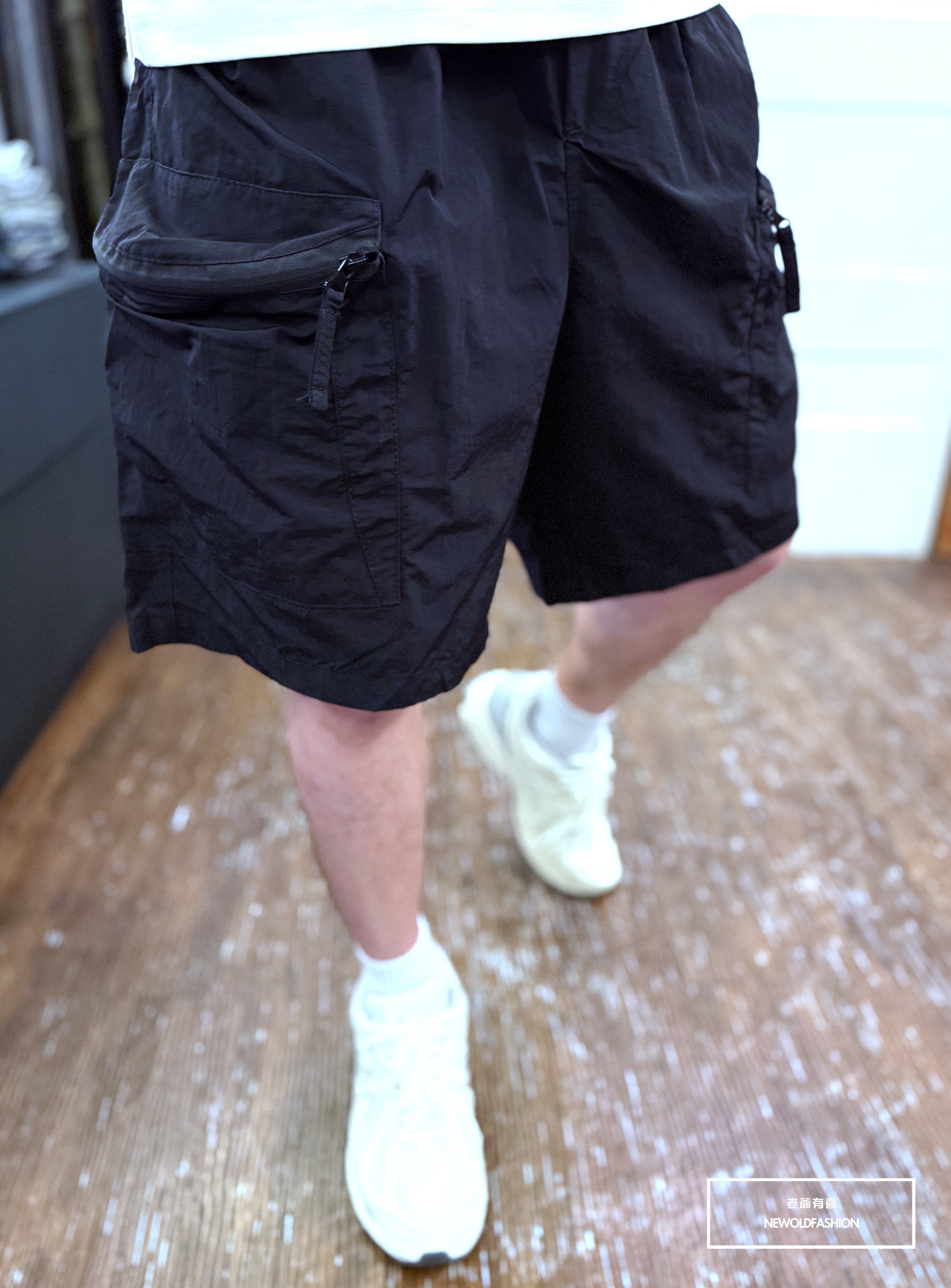 『新品上市』重磅弧形拉鍊口袋工裝短褲(NOF25029903)-黑