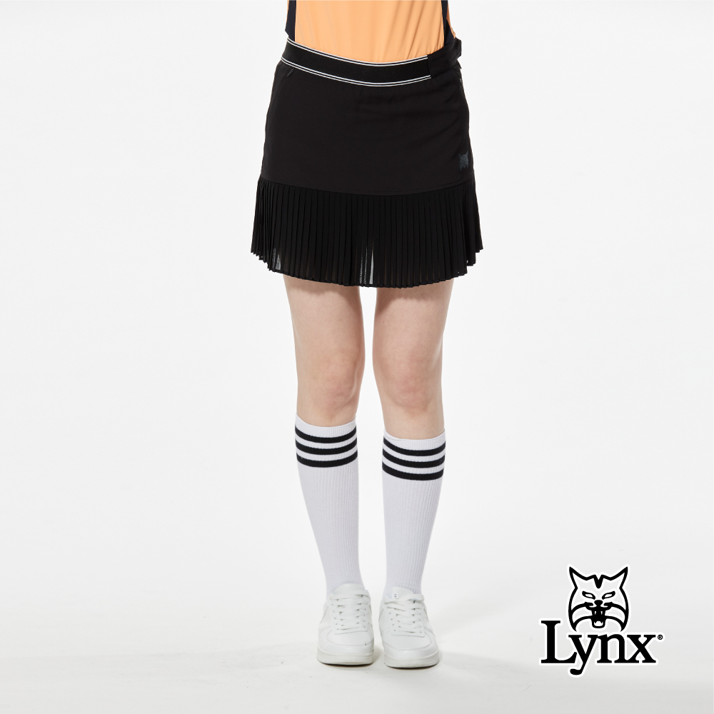 首爾高桿風格！條紋織帶剪接雪紡百摺裙擺造型運動褲裙