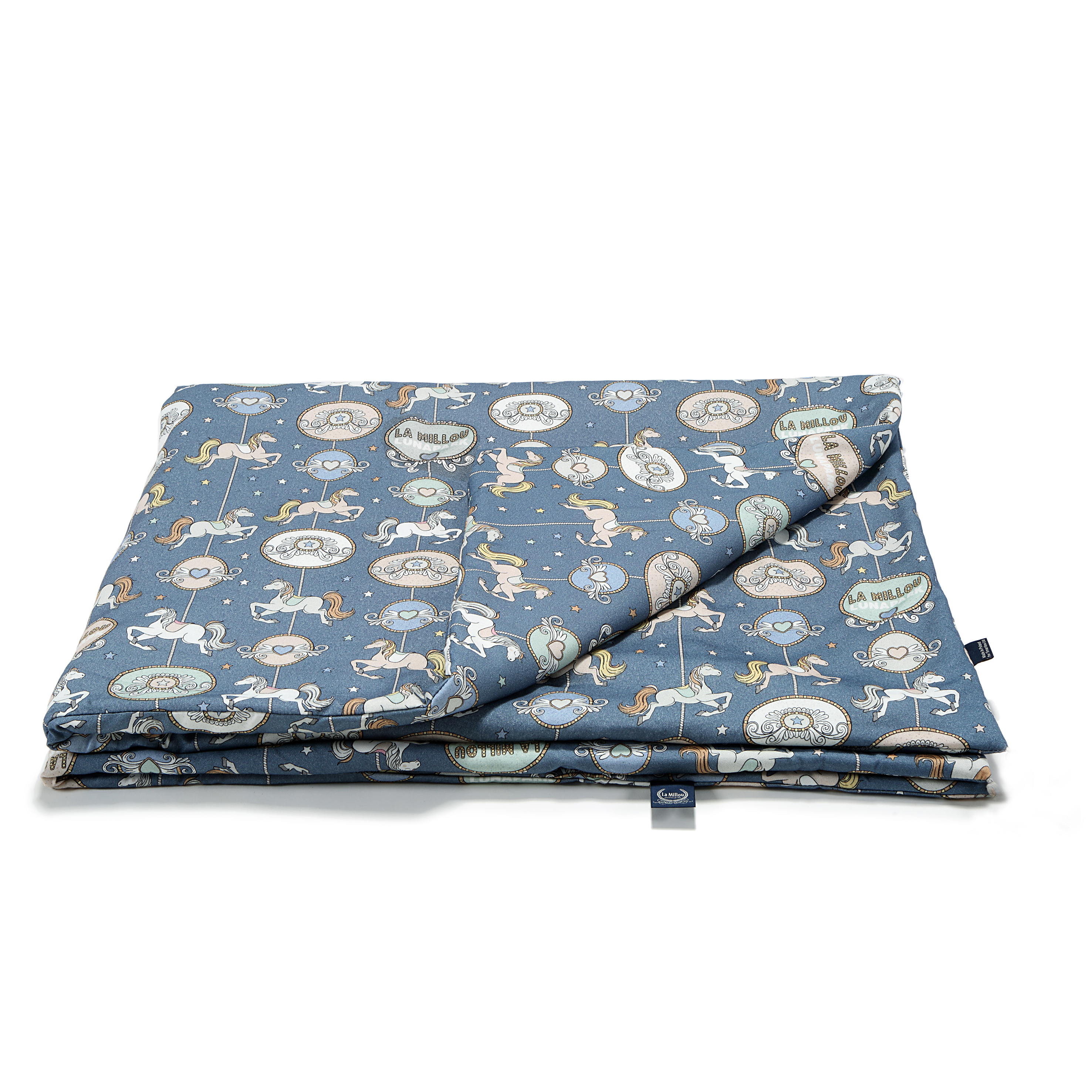 La Millou波蘭 竹纖涼感被(140x110cm)｜抗菌被｜無流蘇簡約質感｜旋轉小木馬(藍底)