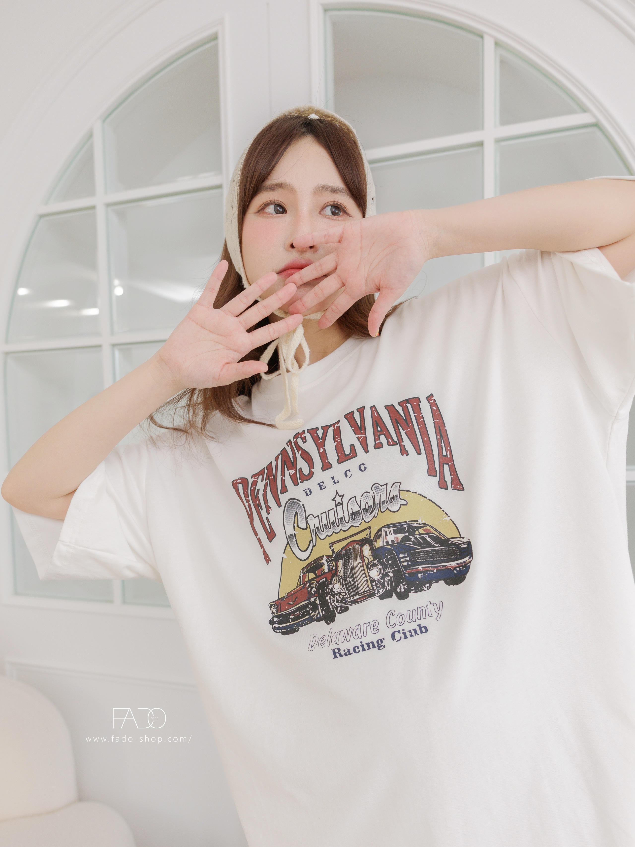 法朵Fado shop｜ 復古汽車圖案長版短袖棉T 0213046