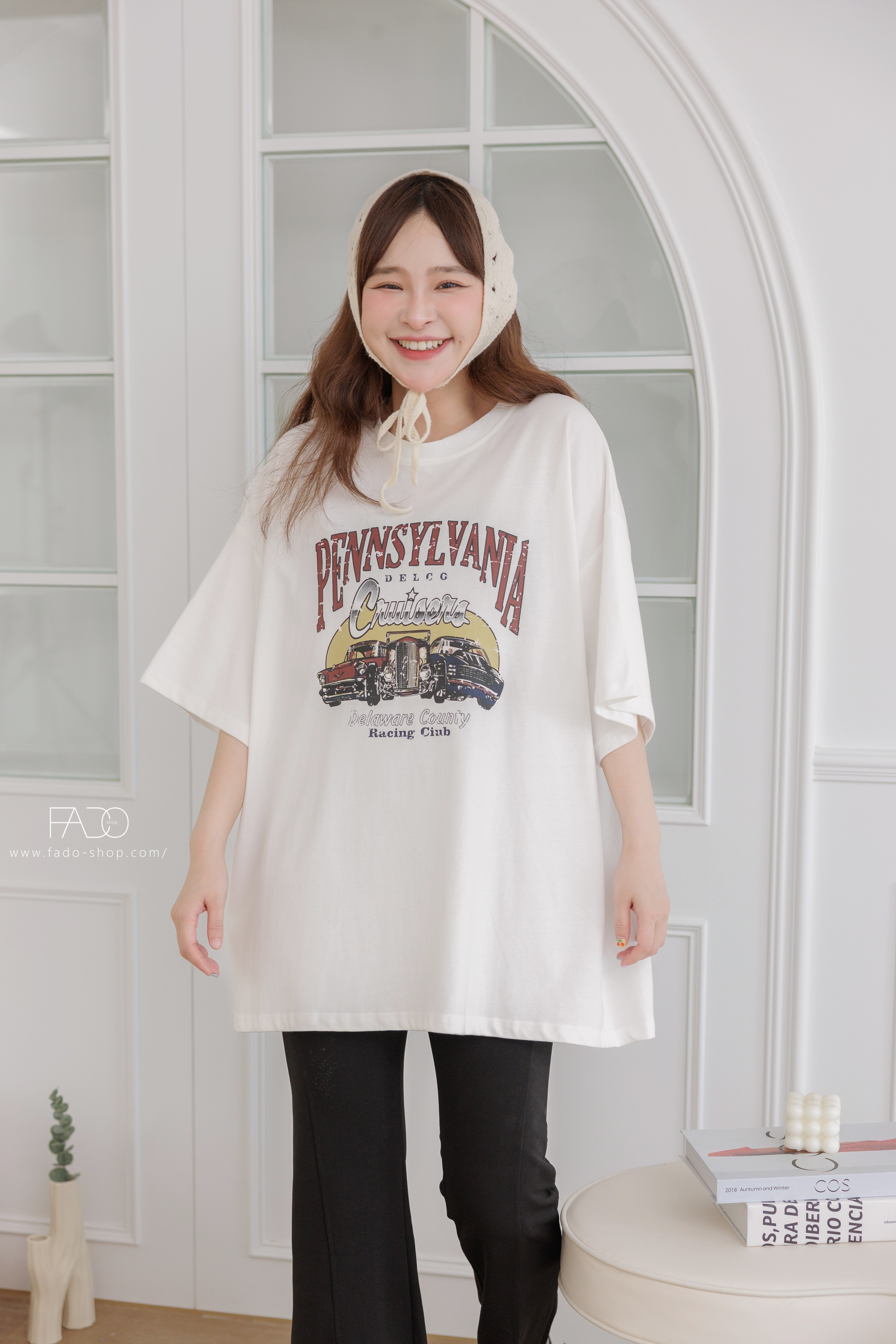 法朵Fado shop｜ 復古汽車圖案長版短袖棉T 0213046