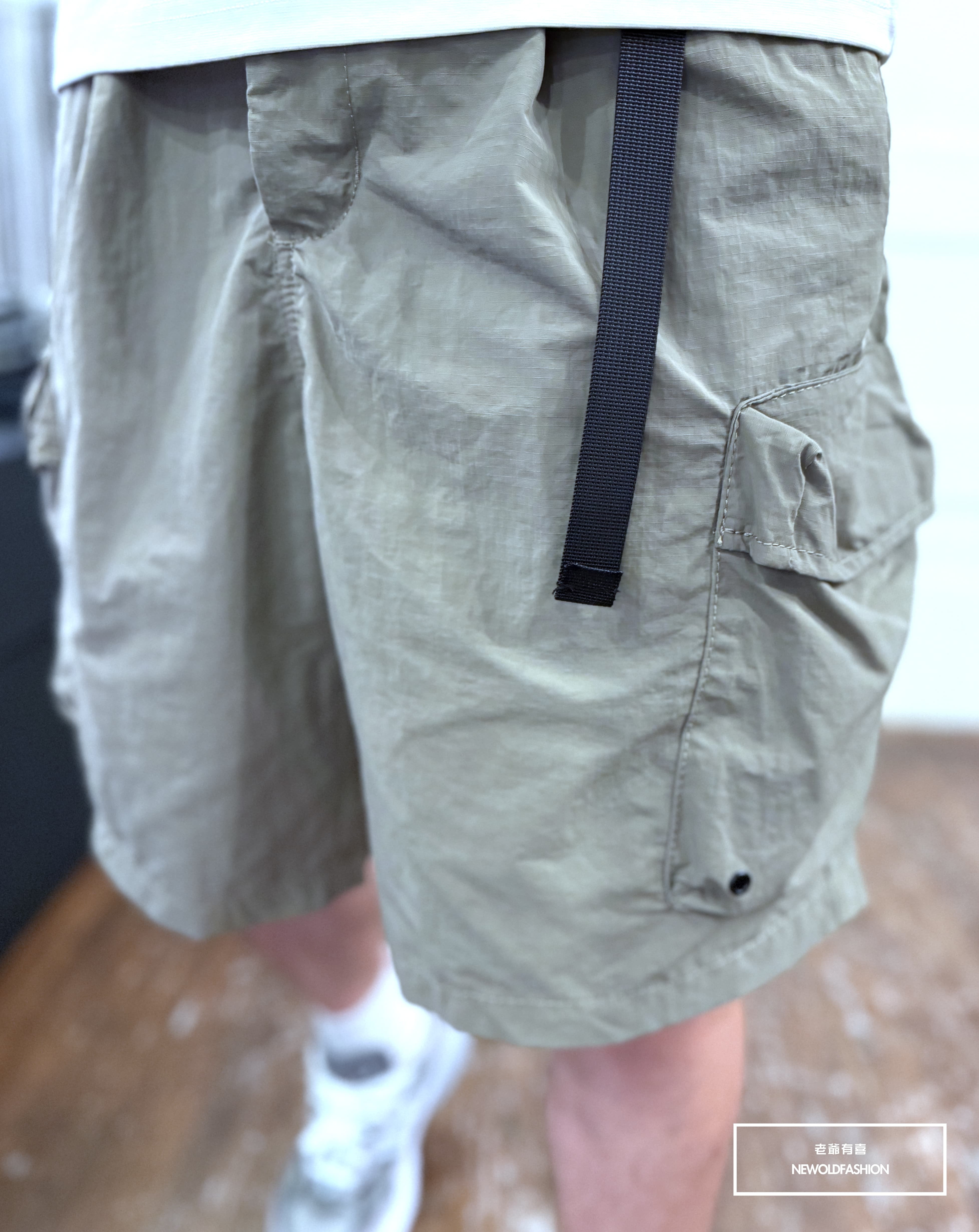 『新品上市』重磅黑環魔鬼氈口袋工裝短褲(NOF25029904)-灰卡其