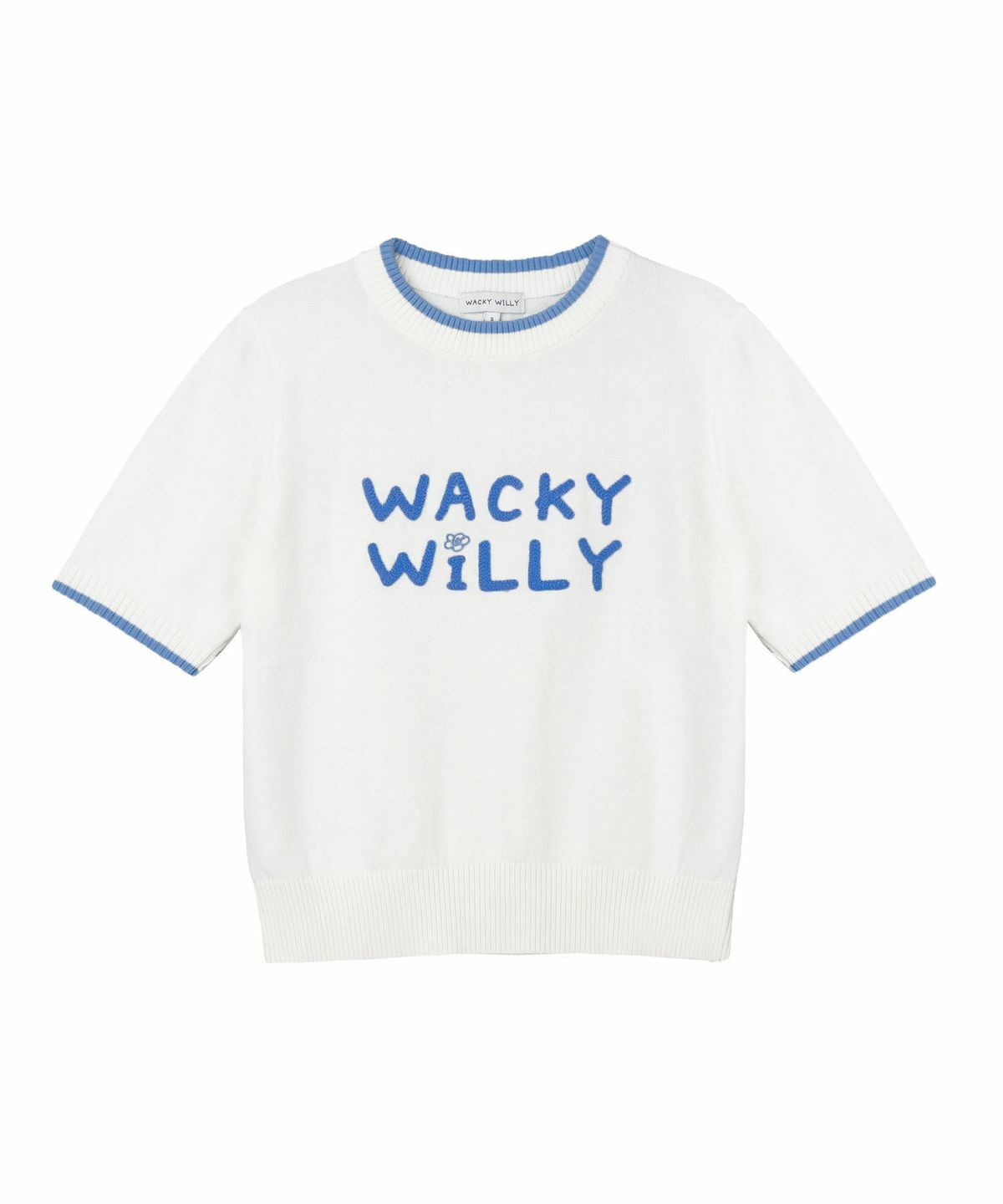 WACKY WILLY WOMEN'S TYPO LOGO BLOCK COLOR SHORT SLEEVE KNIT