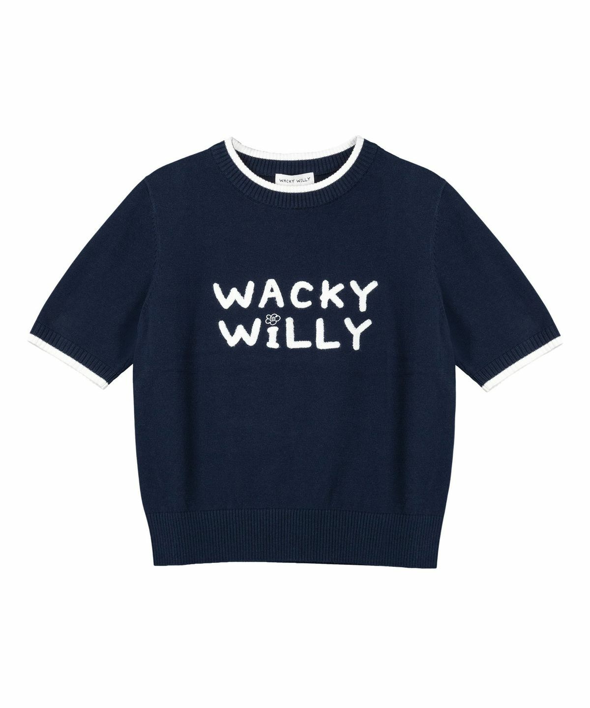 WACKY WILLY WOMEN'S TYPO LOGO BLOCK COLOR SHORT SLEEVE KNIT
