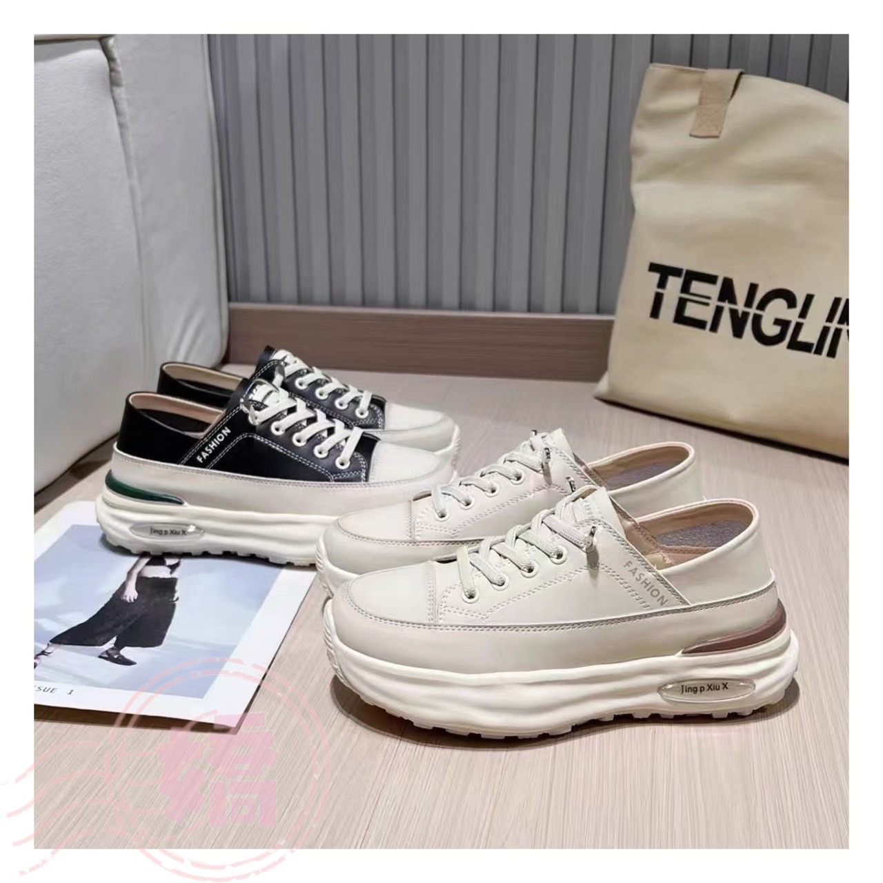 T27029刷舊厚底懶人兩穿休閒鞋(黑'白)(225'230'235'240'245'250)