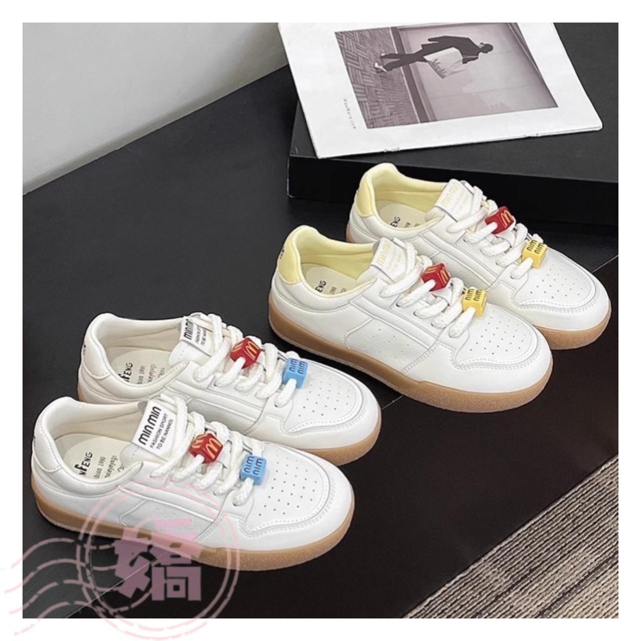 T27030彩色字母釦裝飾休閒小白鞋(白'黃)(225'230'235'240'245'250)