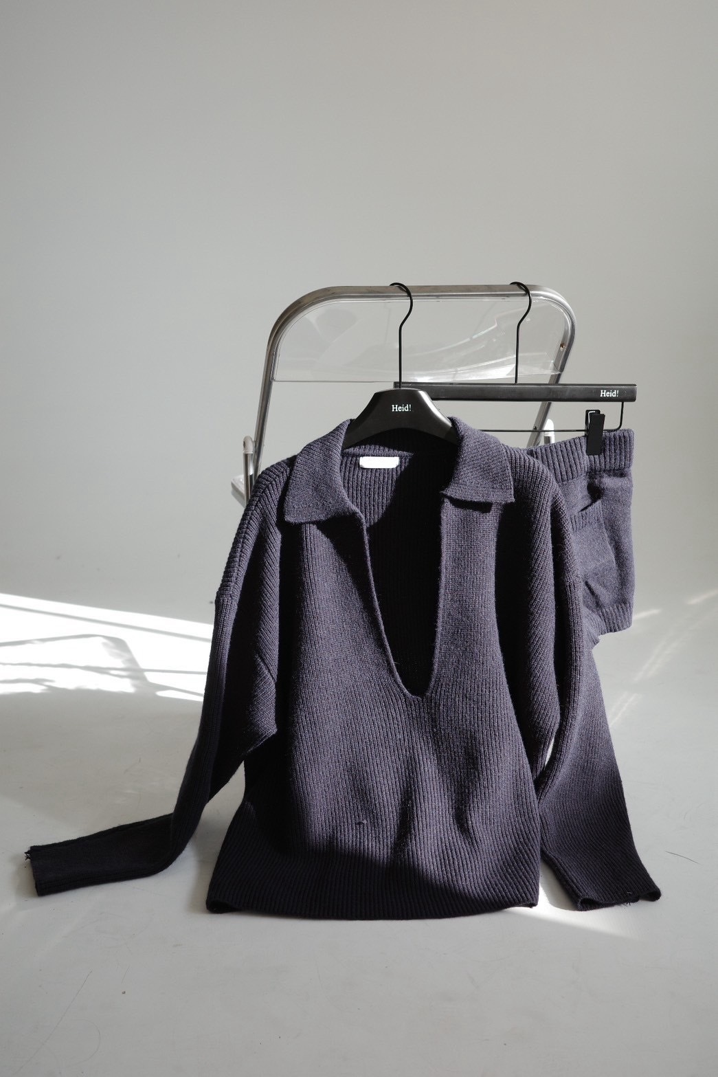 慵懶時光外翻V領針織套裝