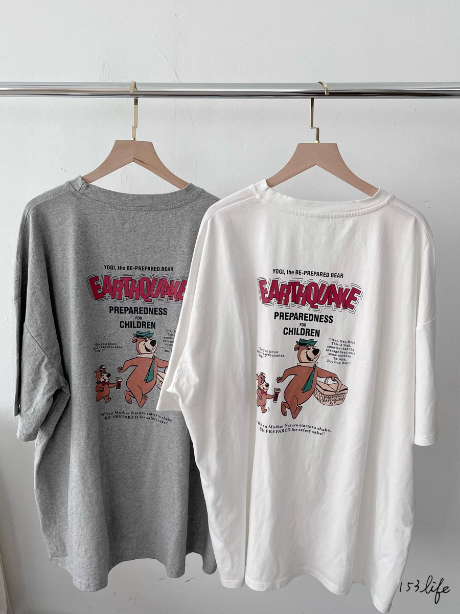 |現貨|男友風落肩大版雙面印花熊熊T恤(2色)