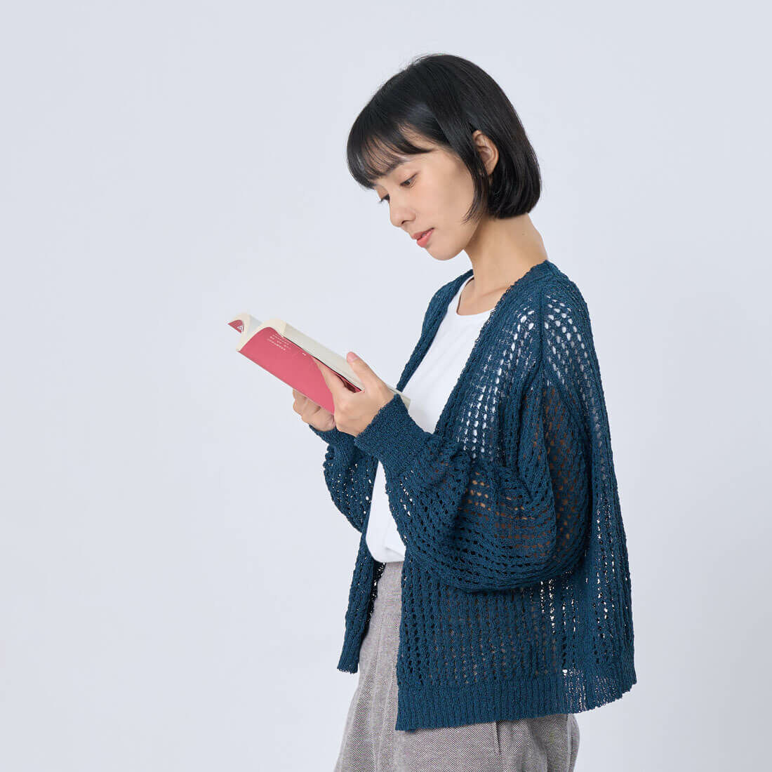 Ginne勾針挑洞開襟罩衫/黛綠