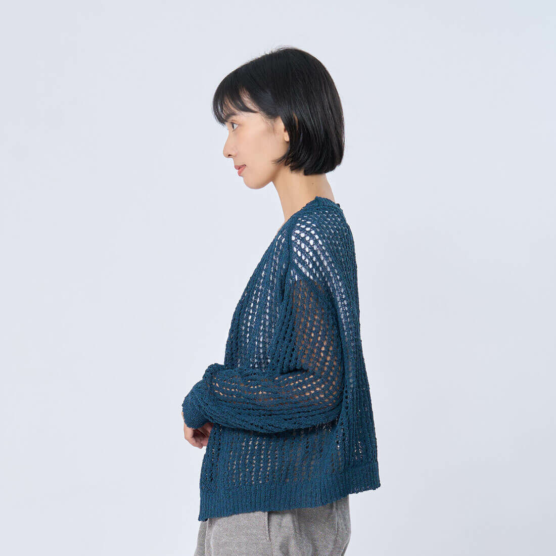 Ginne勾針挑洞開襟罩衫/黛綠