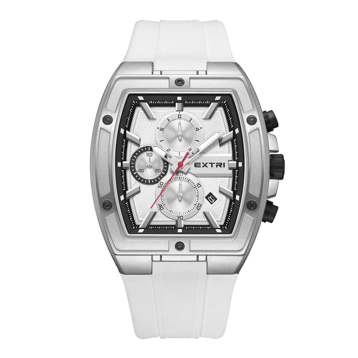 【EXTRI】X6089 時尚 潮流 酒桶款 三眼 計時 日期顯示 矽膠錶帶 男款 手錶