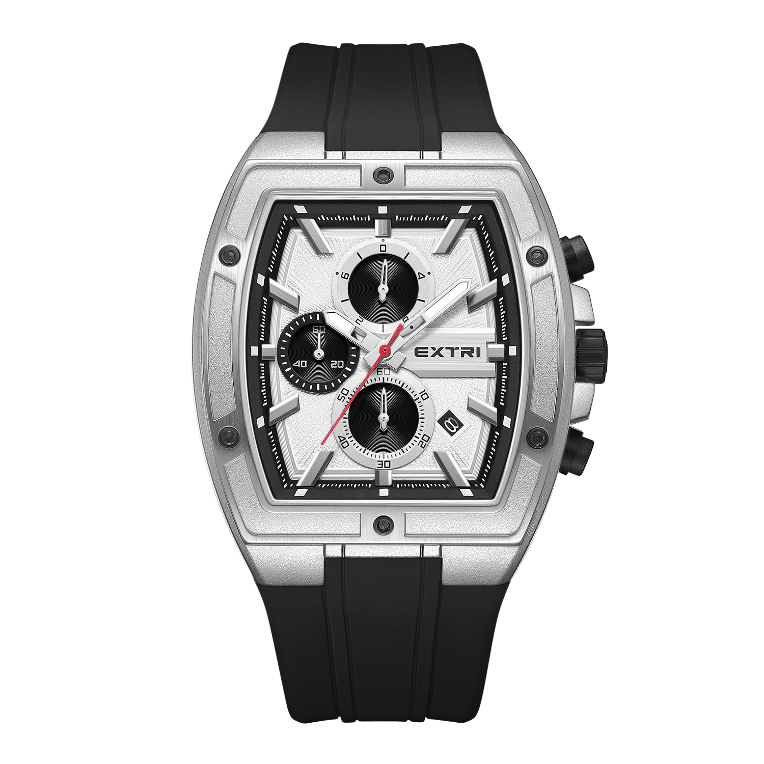 【EXTRI】X6089 時尚 潮流 酒桶款 三眼 計時 日期顯示 矽膠錶帶 男款 手錶