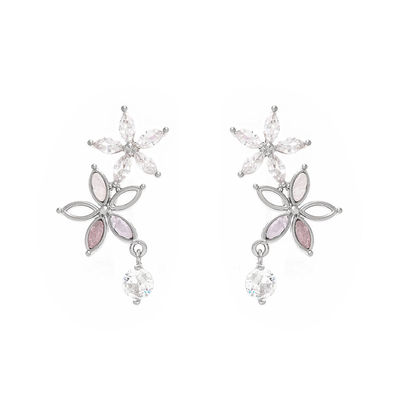 韓國,鋯石,小花,垂墜耳環,平價飾品