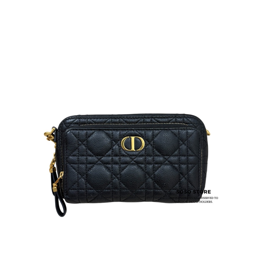 Dior Caro Double Pouch - Black / Ghw