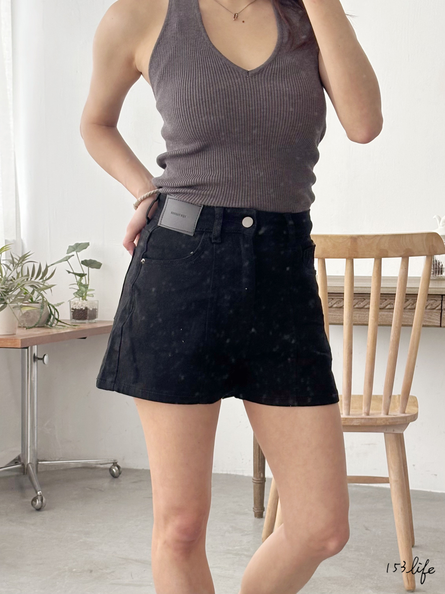 |現貨|百搭單扣霧面皮標高腰牛仔短褲(黑)(S-L)