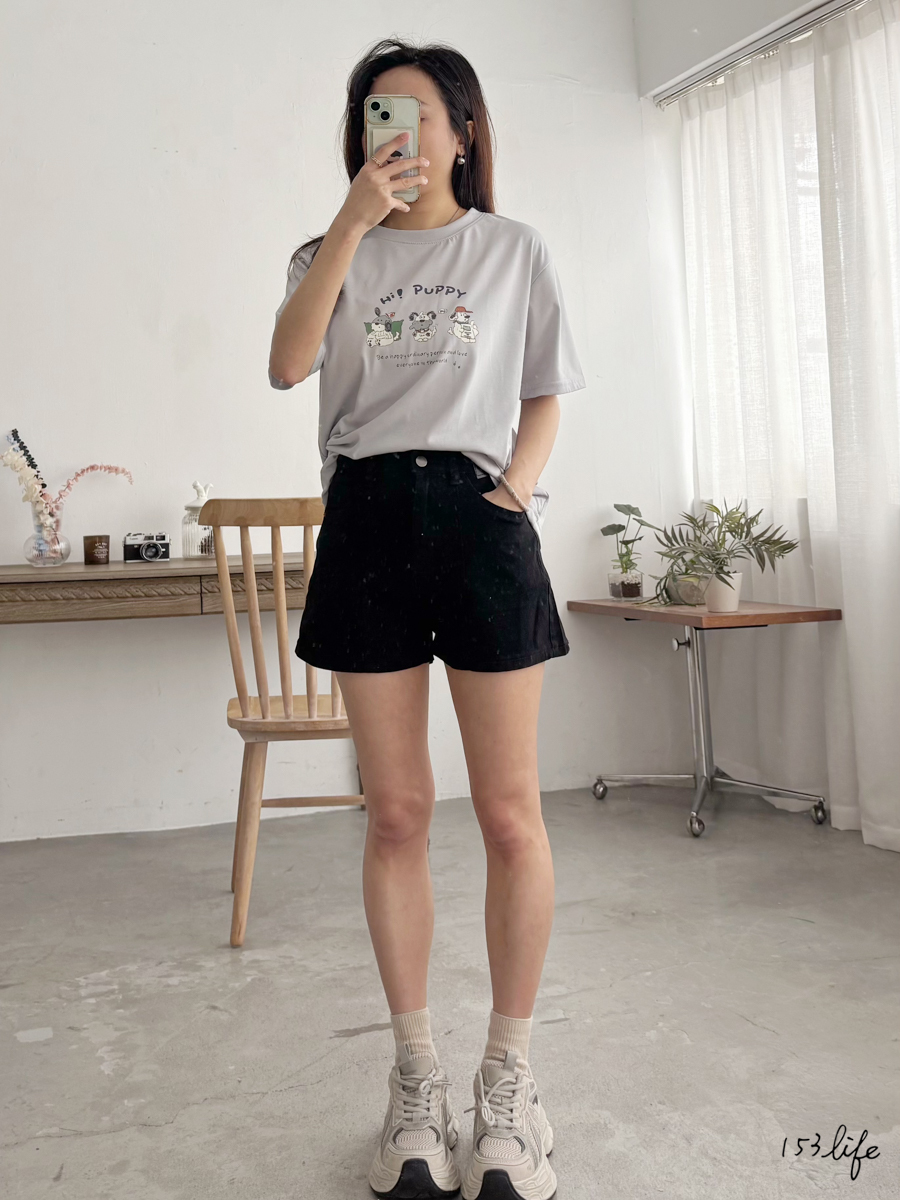 |現貨|百搭單扣霧面皮標高腰牛仔短褲(黑)(S-L)