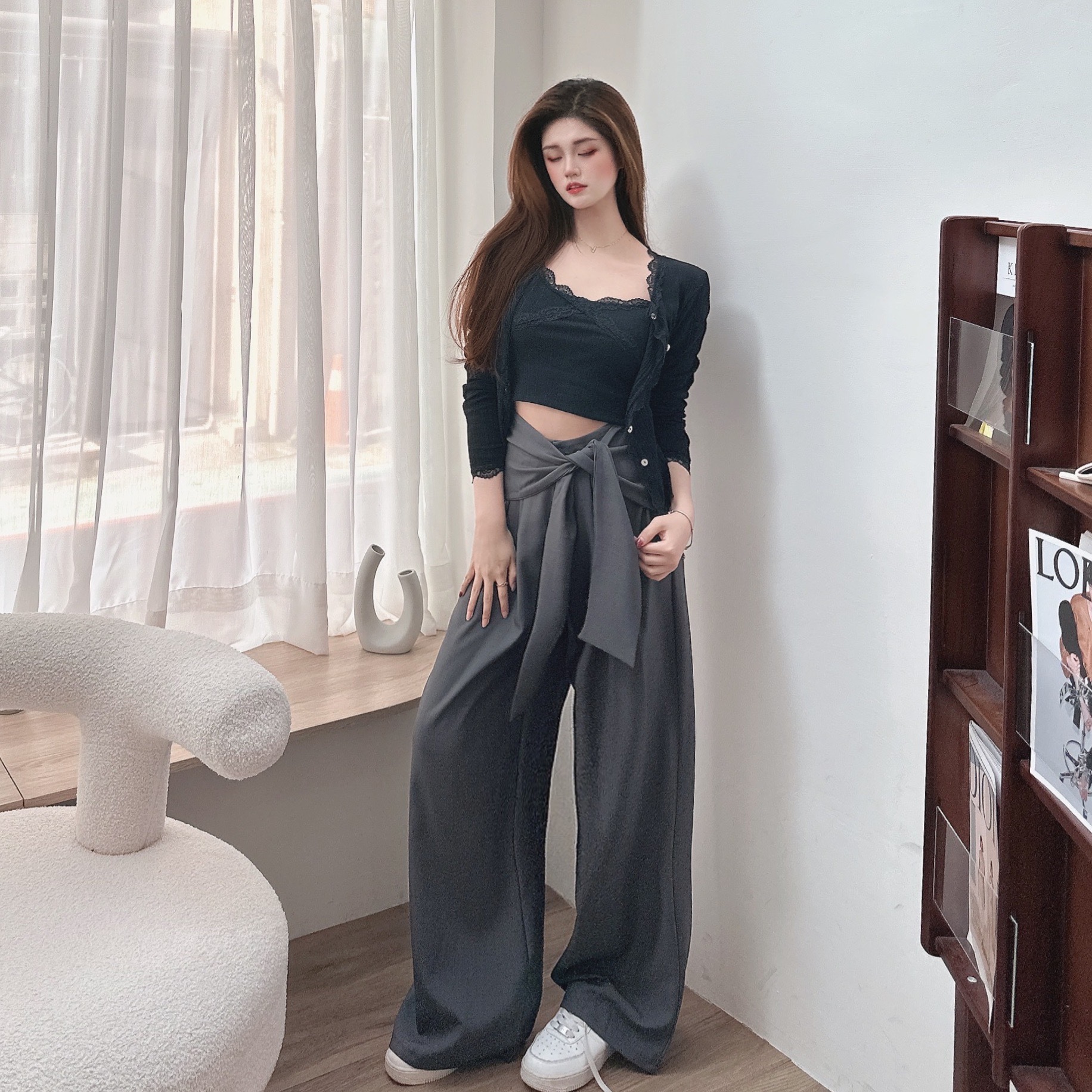 側綁設計感西裝寬褲/二色