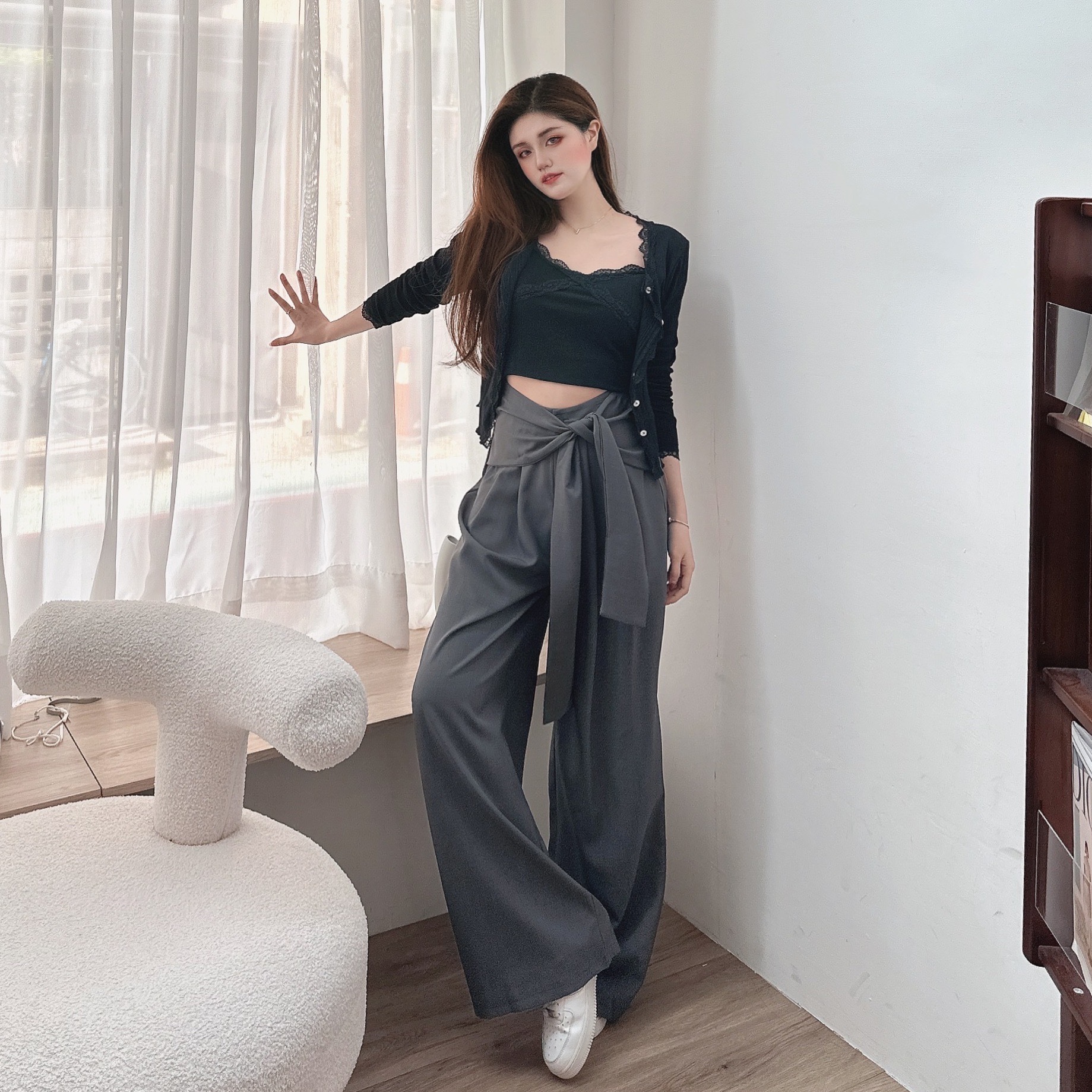 側綁設計感西裝寬褲/二色