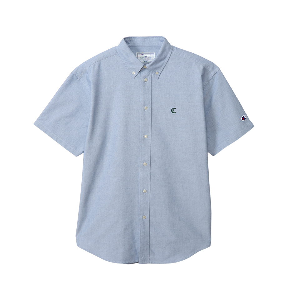 男款-小C刺繡 扣領 短袖 襯衫-淺藍色（C3-B324-320）