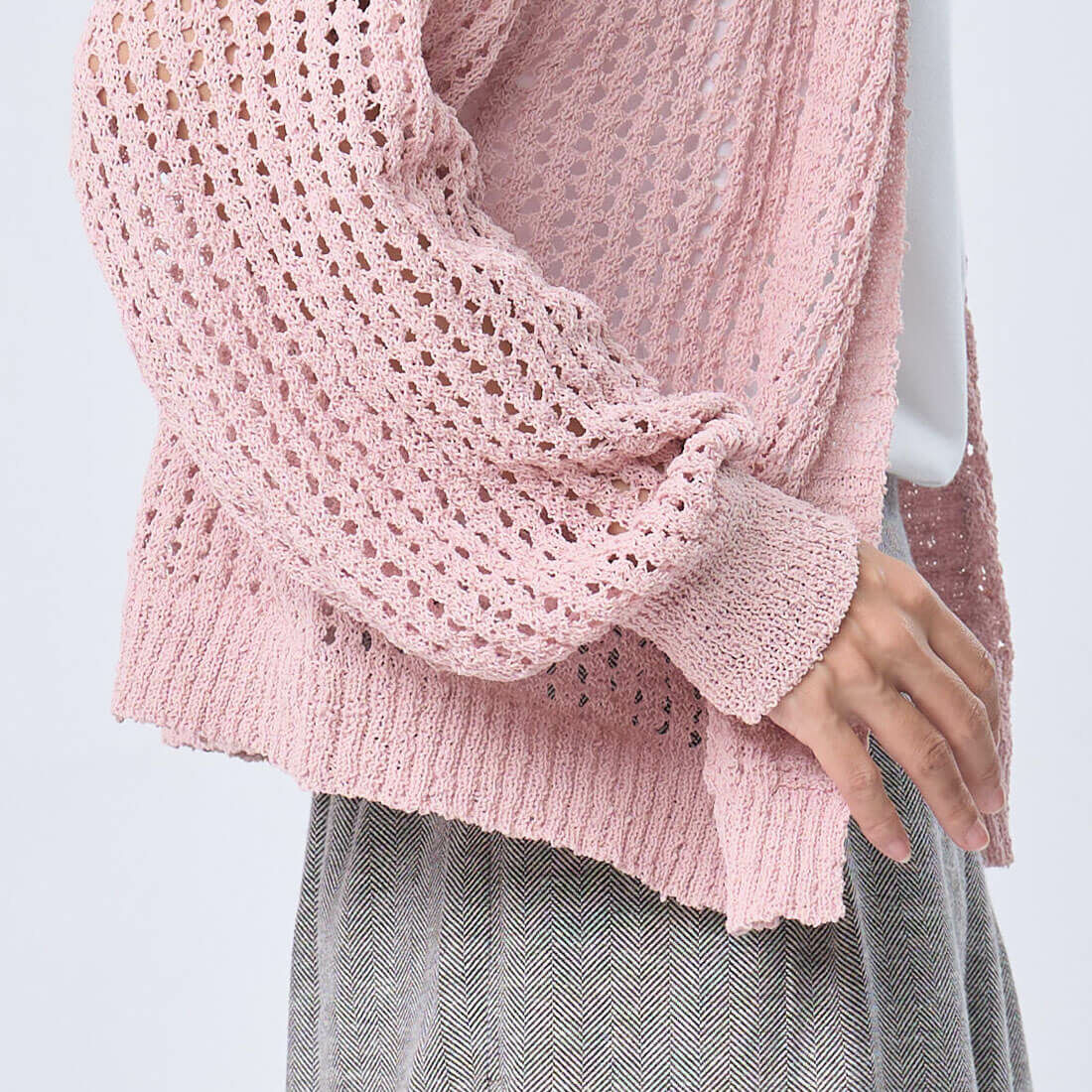 Ginne勾針挑洞開襟罩衫/ 櫻花粉