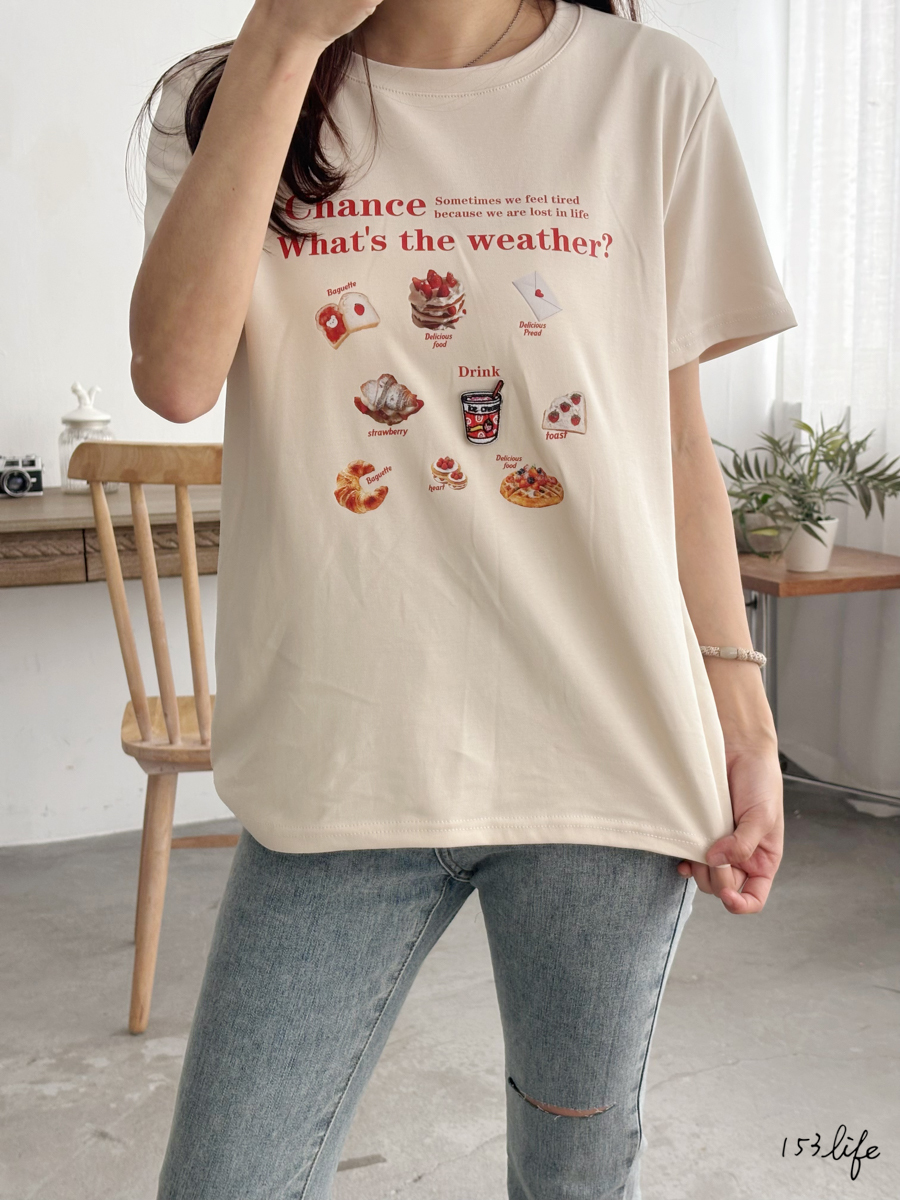 |現貨|點心圖印花立體貼布短T恤(3色)