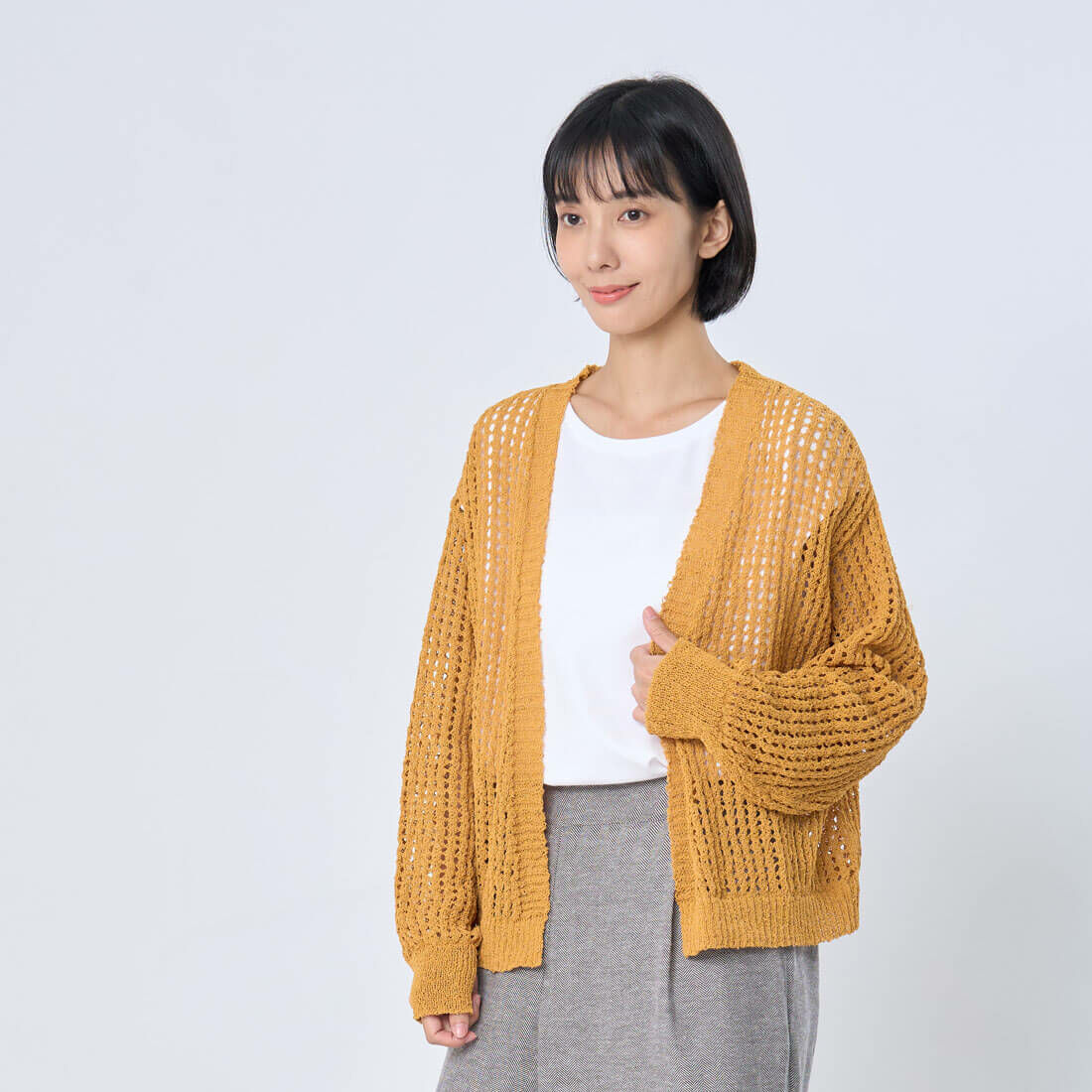 Ginne勾針挑洞開襟罩衫/ 蠟橘黃