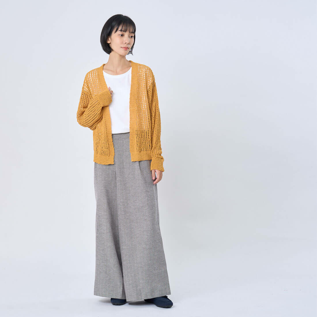 Ginne勾針挑洞開襟罩衫/ 蠟橘黃