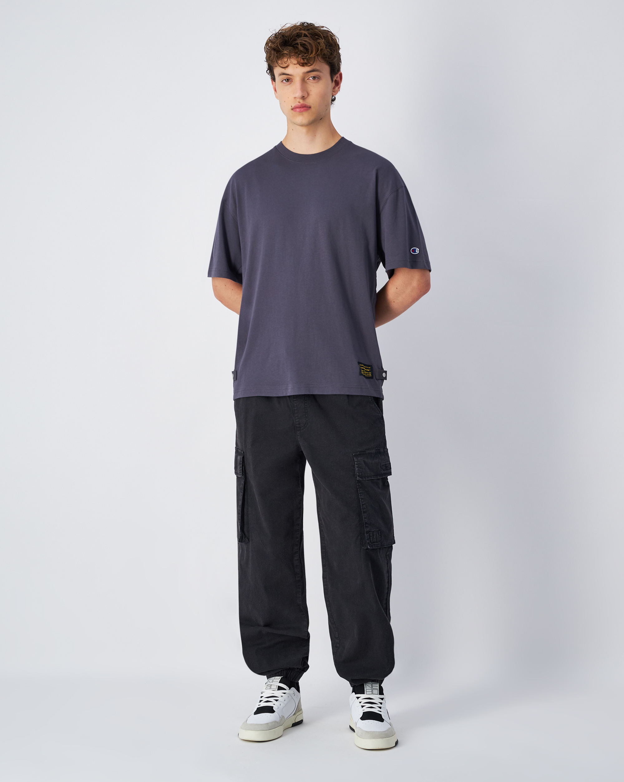 男款 -ROCHESTER寬版 拼接 短袖 T恤-深灰色（220921-VS517）