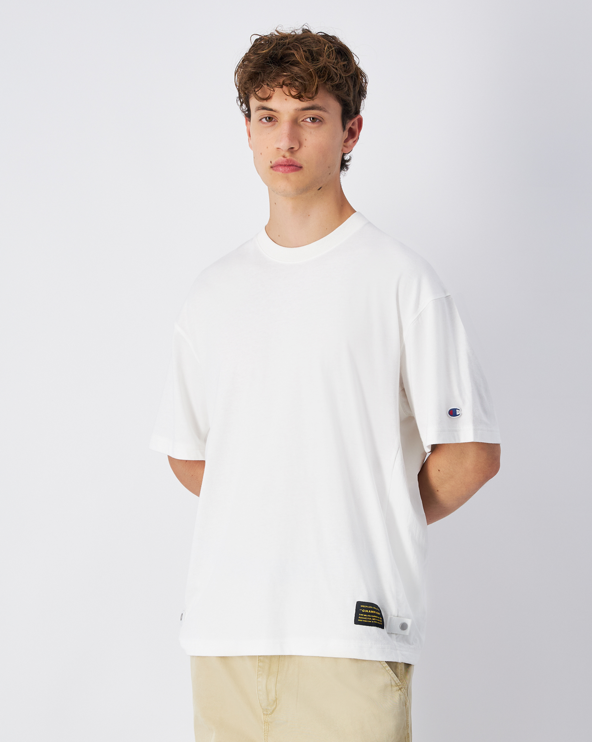 男款-ROCHESTER寬版 拼接 短袖 T恤-象牙色（220921-WW048）