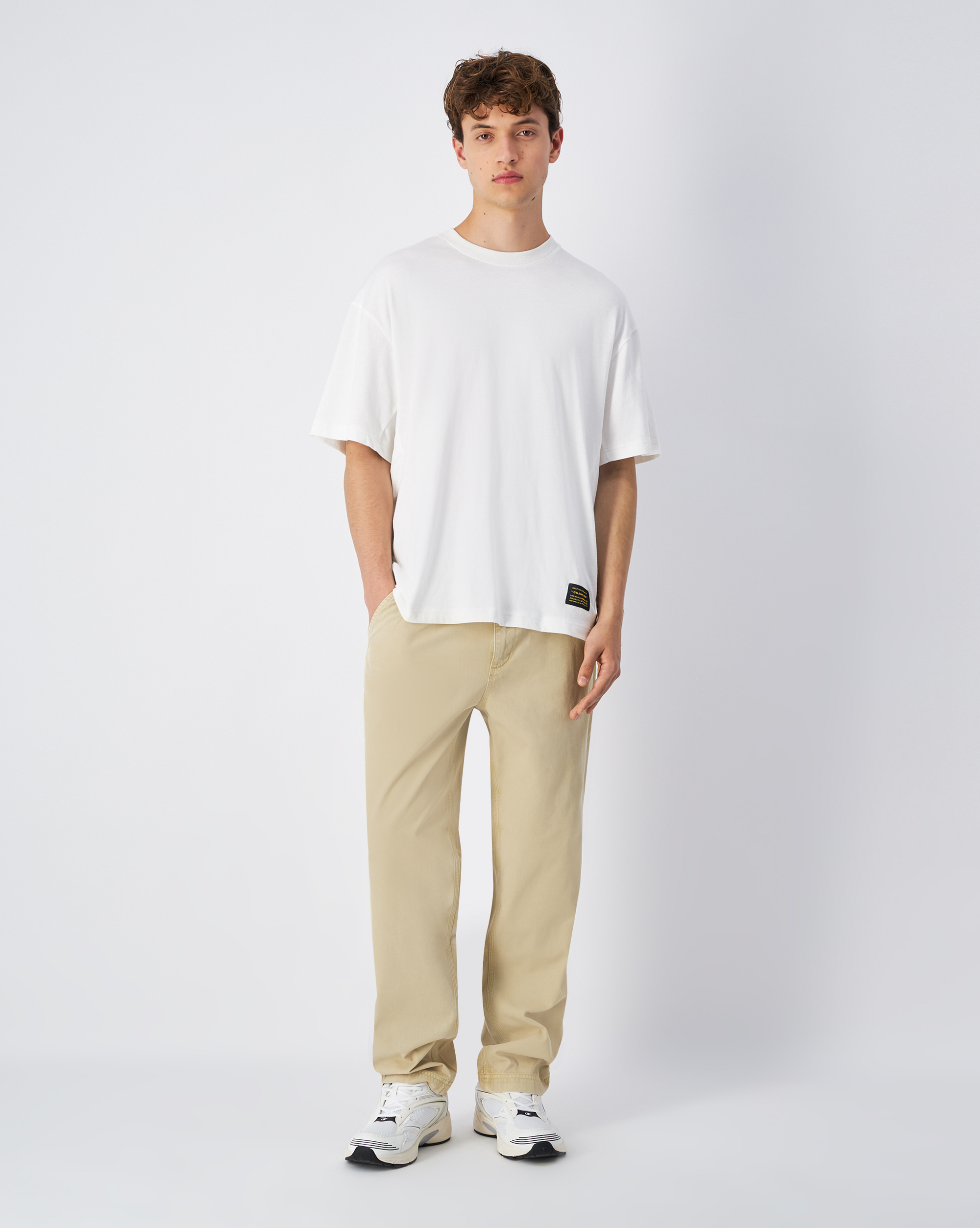 男款-ROCHESTER寬版 拼接 短袖 T恤-象牙色（220921-WW048）