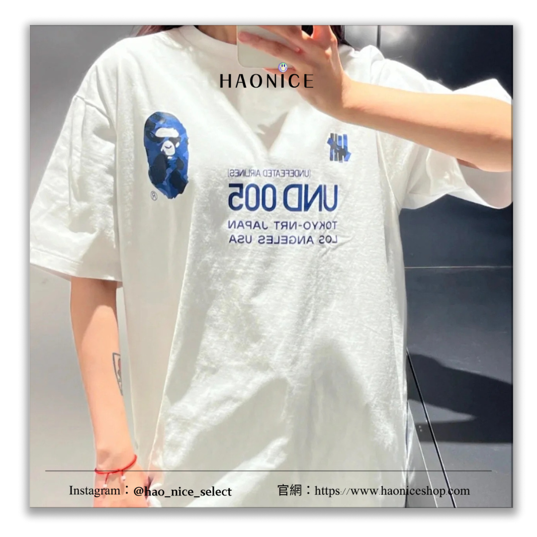 【HAO NICE 】香港經銷商🇭🇰100%日本🇯🇵正品 日本潮流日潮聯名🔥UNDFEATED ＸBAPE聯名🔥 經典五道槓背後飛機大標 街頭穿搭必備爆款 XX222