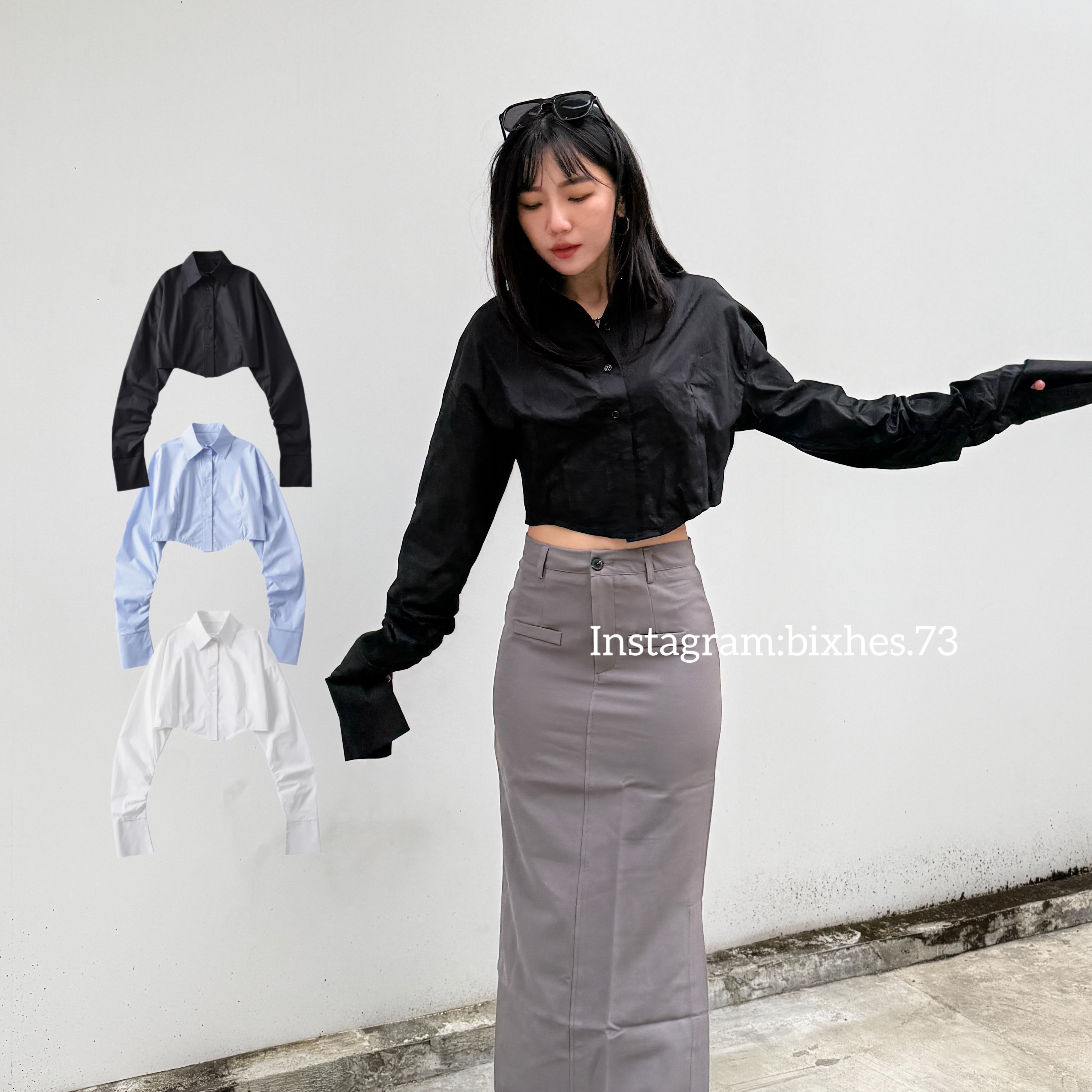 歐美弧形短版襯衫(G00049)