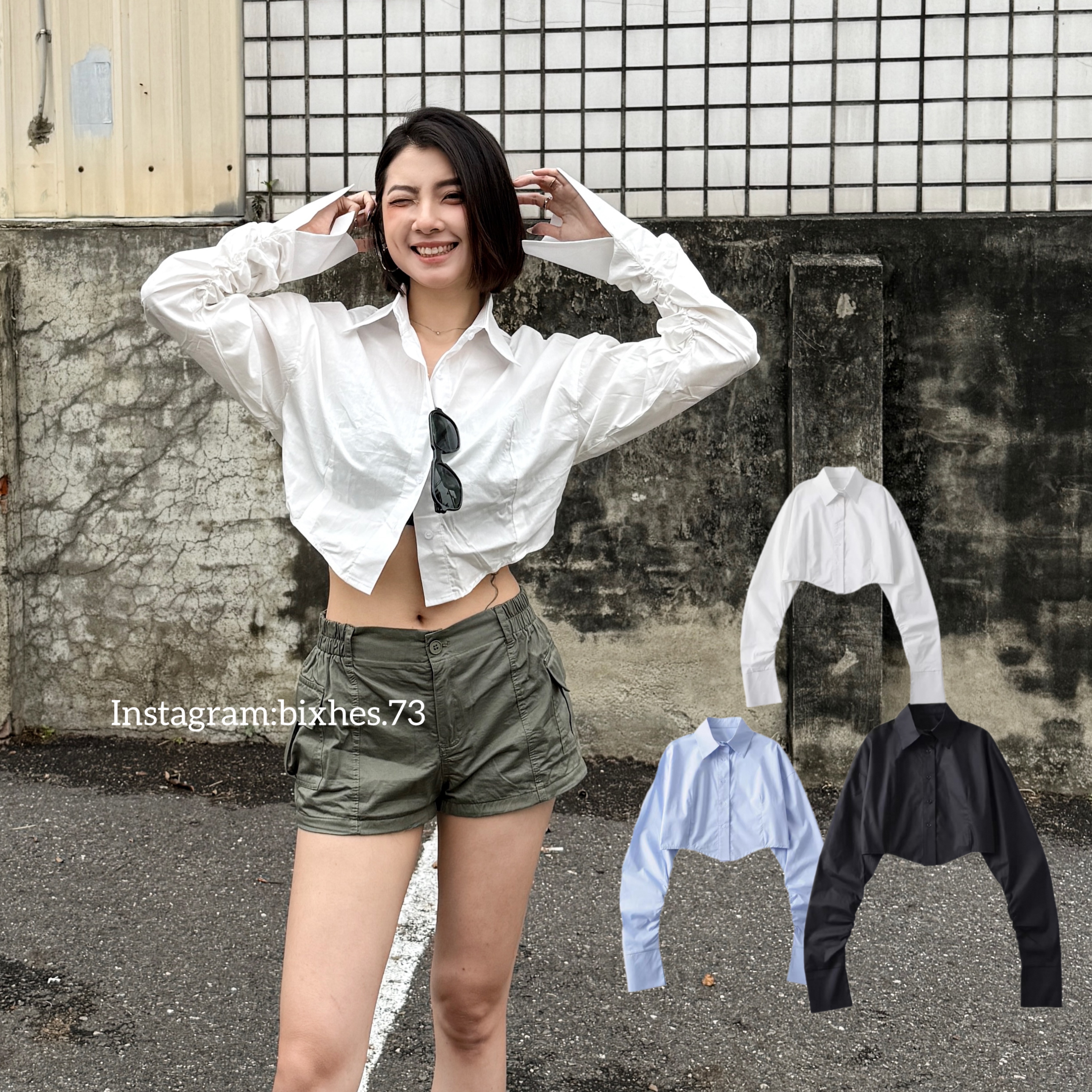 歐美弧形短版襯衫(G00049)