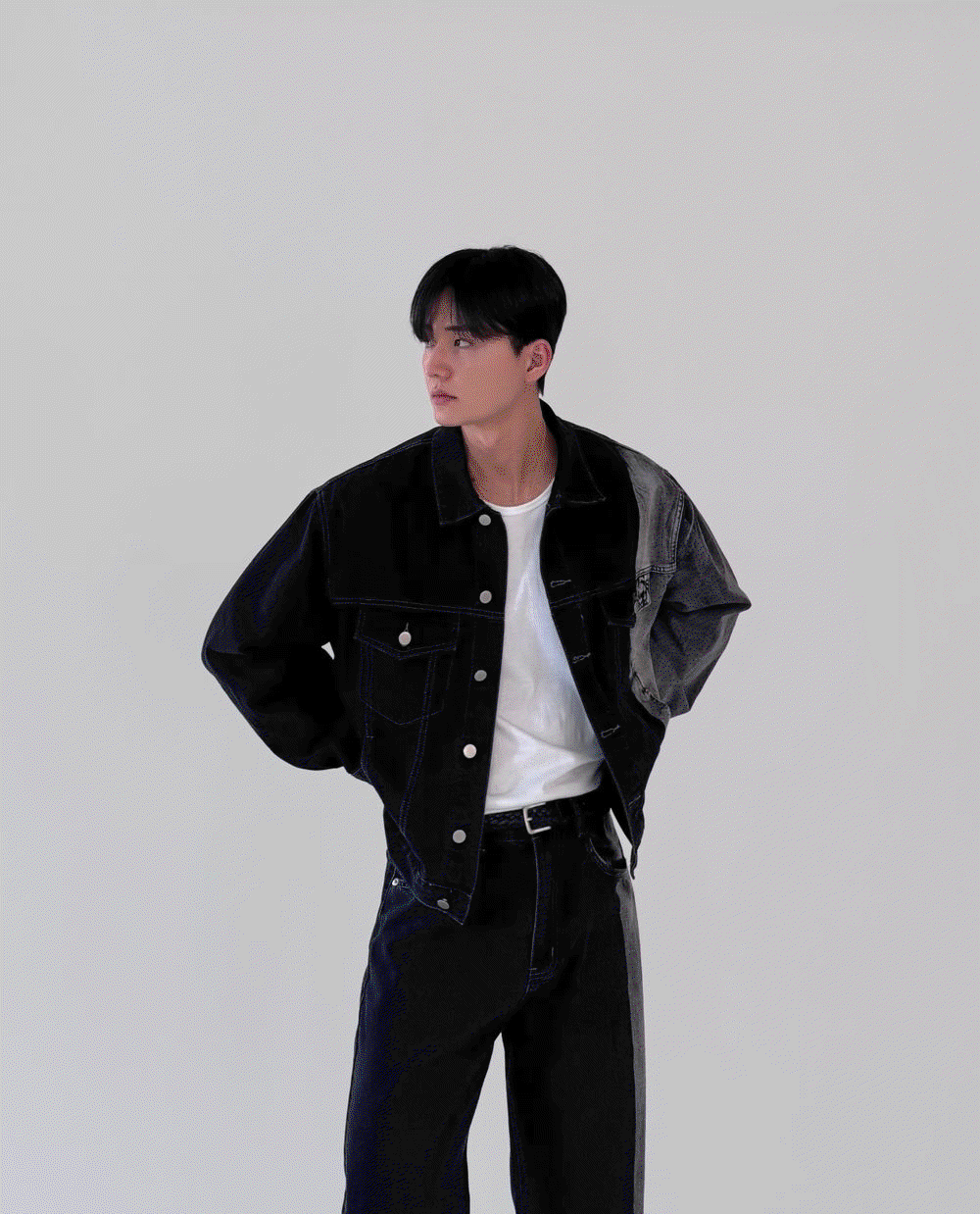 刷白拼色牛仔外套