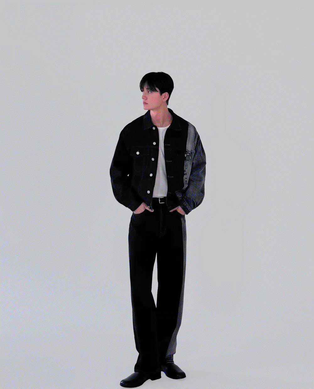 (韓國獨家特價)刷白拼色牛仔褲