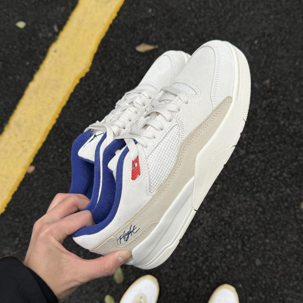 Nike Jordan Flight Court 白藍 骨白 復古 刺繡 喬丹 低筒休閒鞋