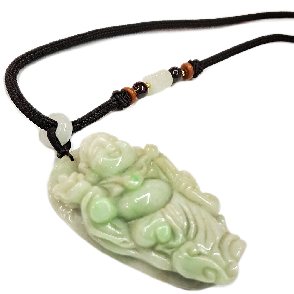 福氣彌勒佛{天然白底青翡翠}中國結項鍊【十方】135567