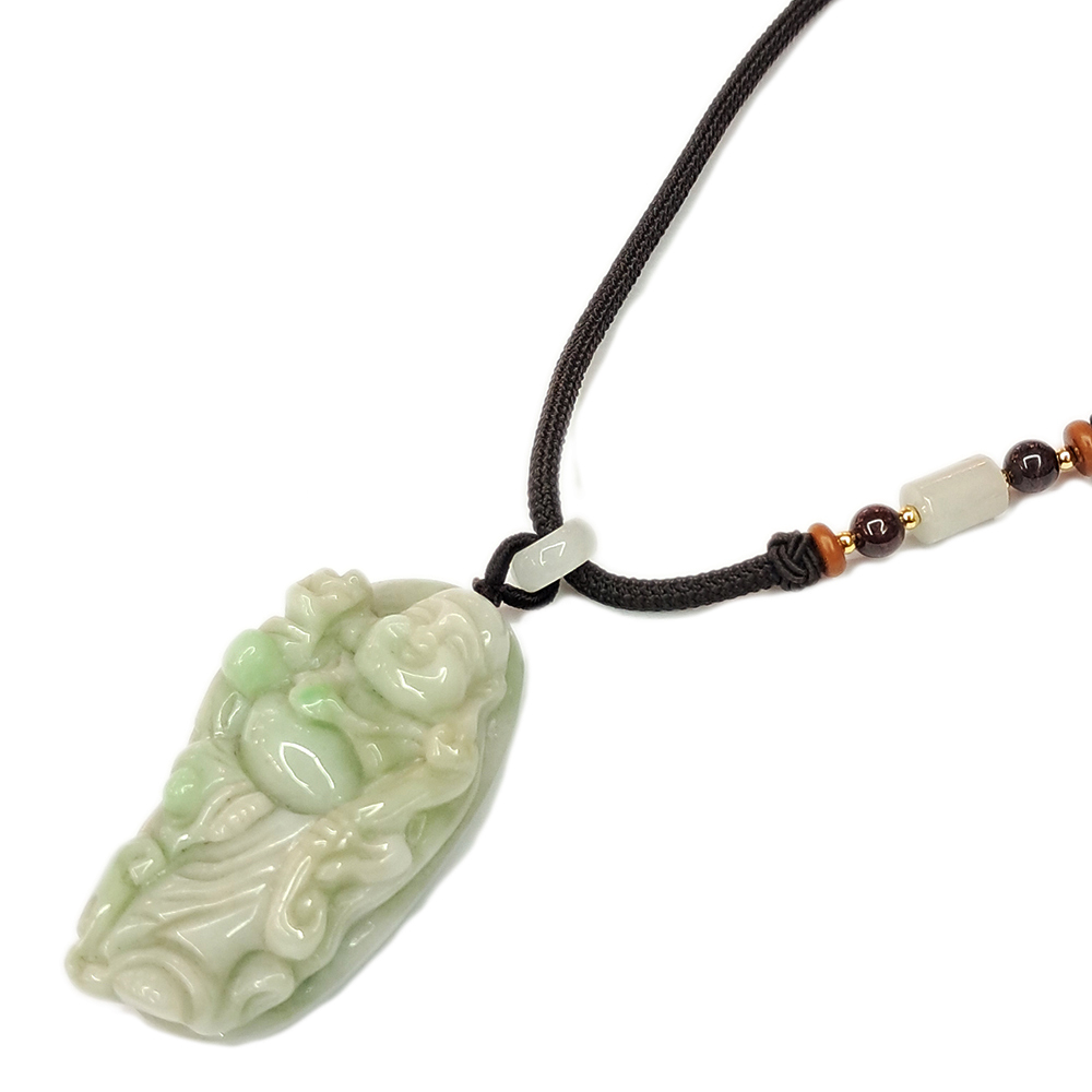 福氣彌勒佛{天然白底青翡翠}中國結項鍊【十方】135567