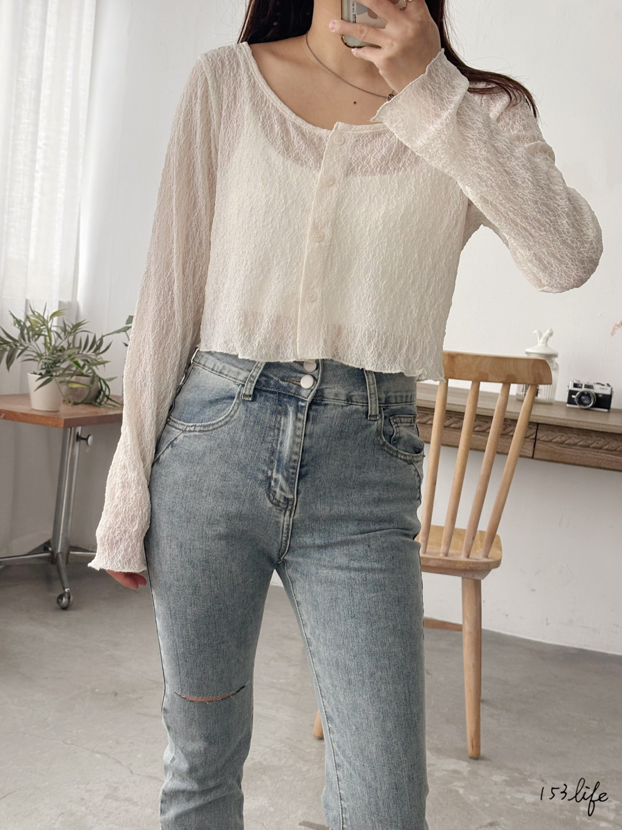 |現貨|氣質短版捲邊蕾絲排釦上衣(3色)