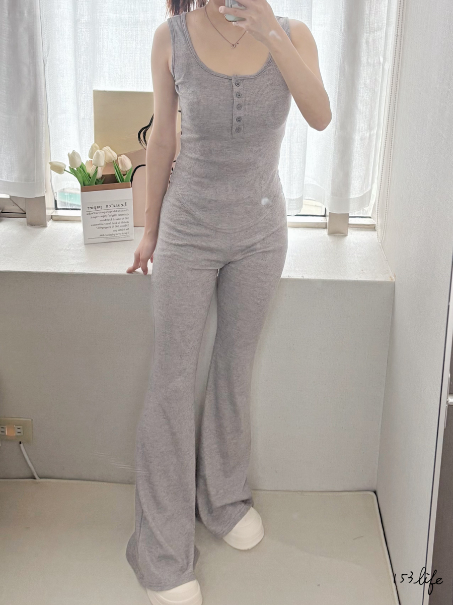 |現貨|方領排釦背心+休閒褲套裝(2色)