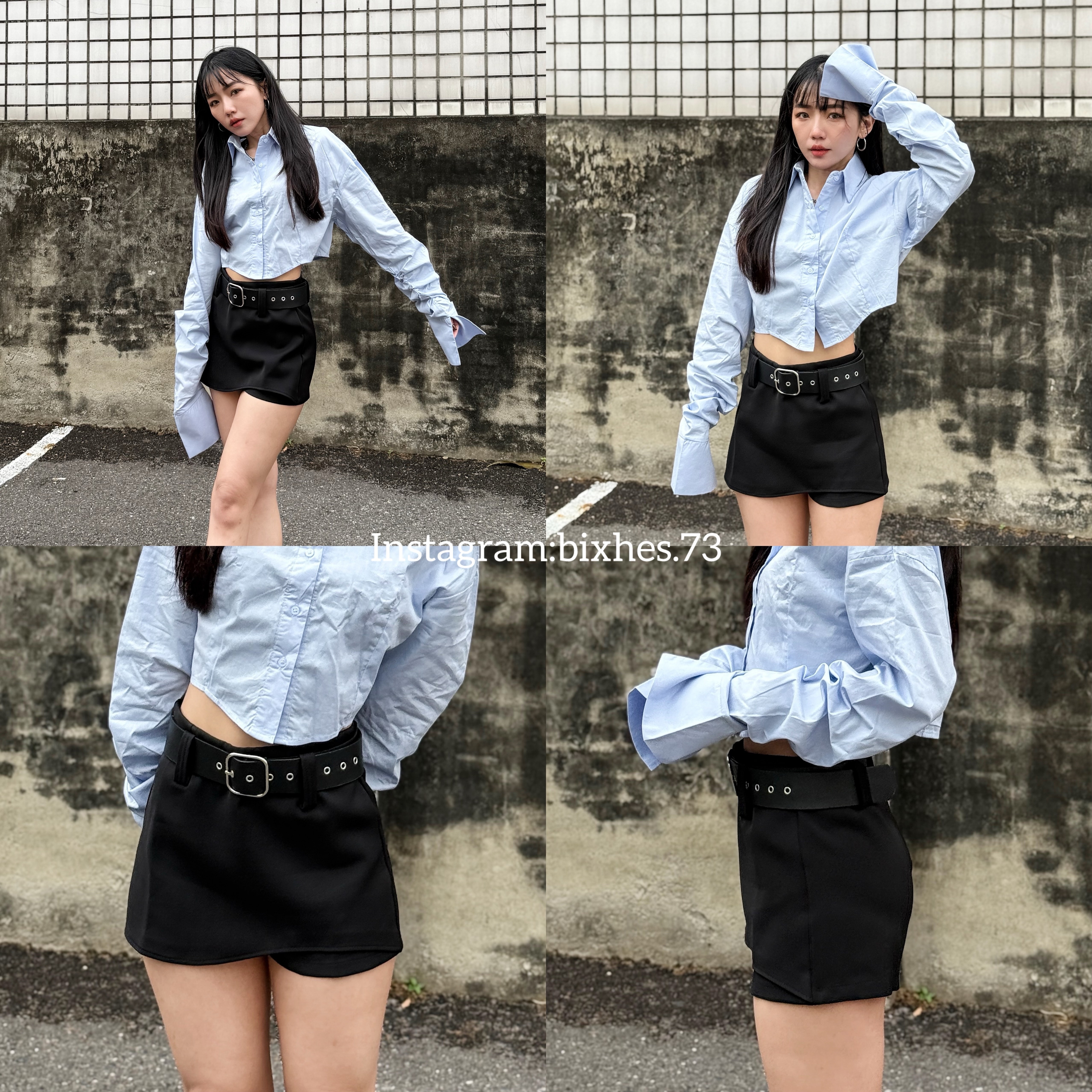 質感附皮帶不規則西裝短裙(D00047)