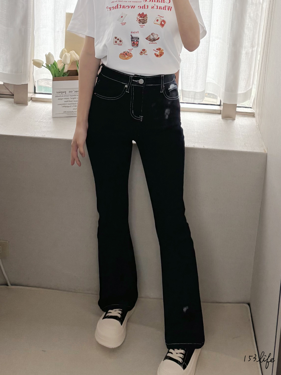 |現+預|撞色車縫合身微喇叭褲(2色)(S-L)