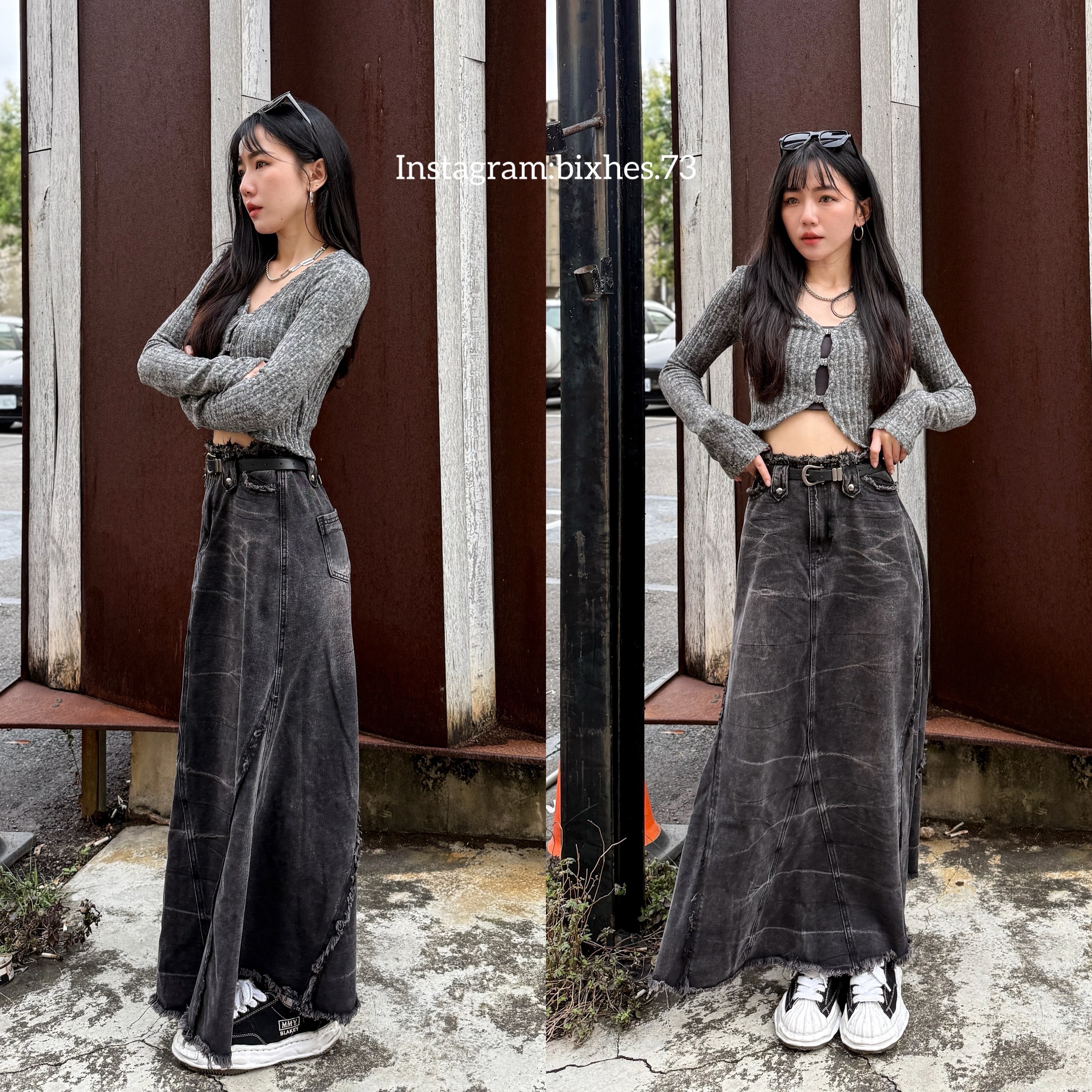 重工毛邊造型牛仔長裙(D00048)