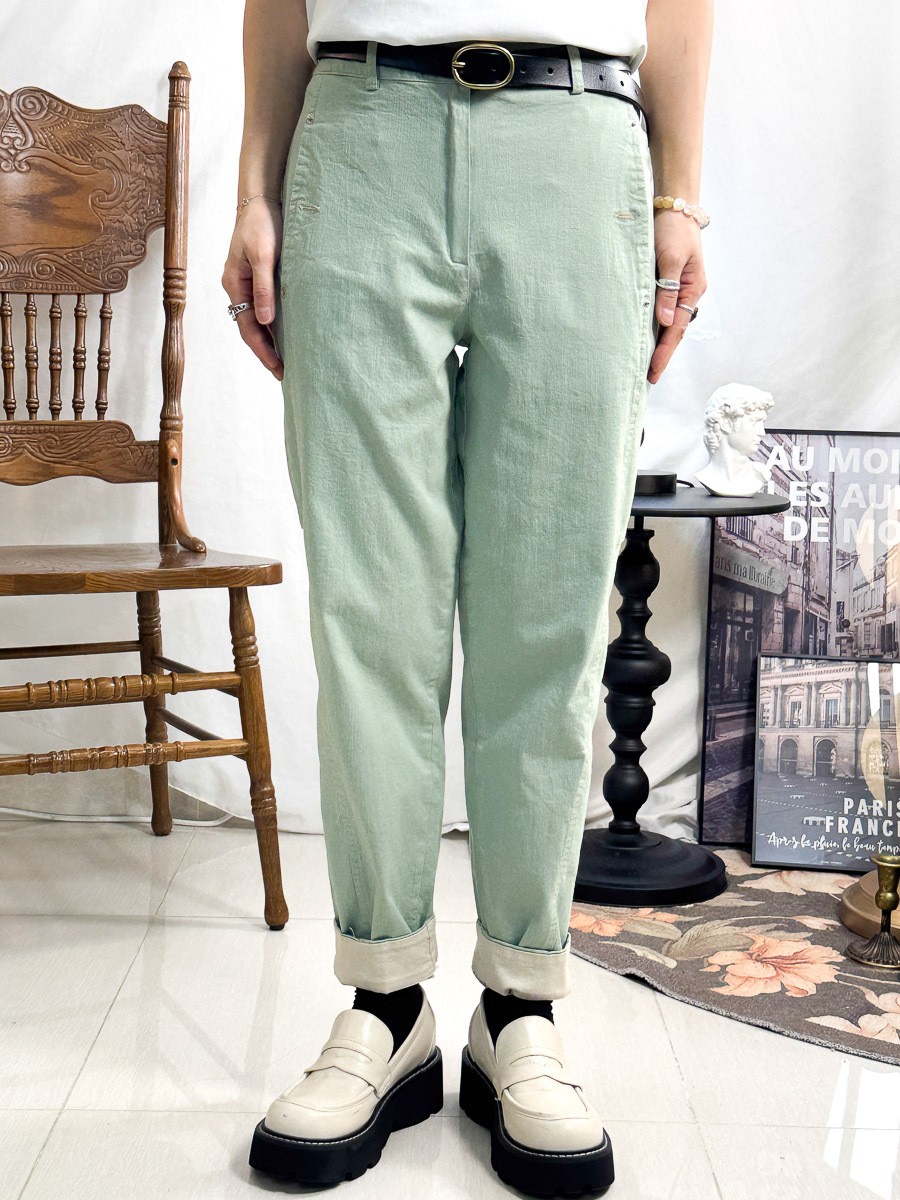 size S【5折起 Summer Sale】後腰橡根．扯布料直腳褲（9-8分）【不設退換】【因SUMMER SALE訂單較多，需要7-10個工作天才安排出貨】