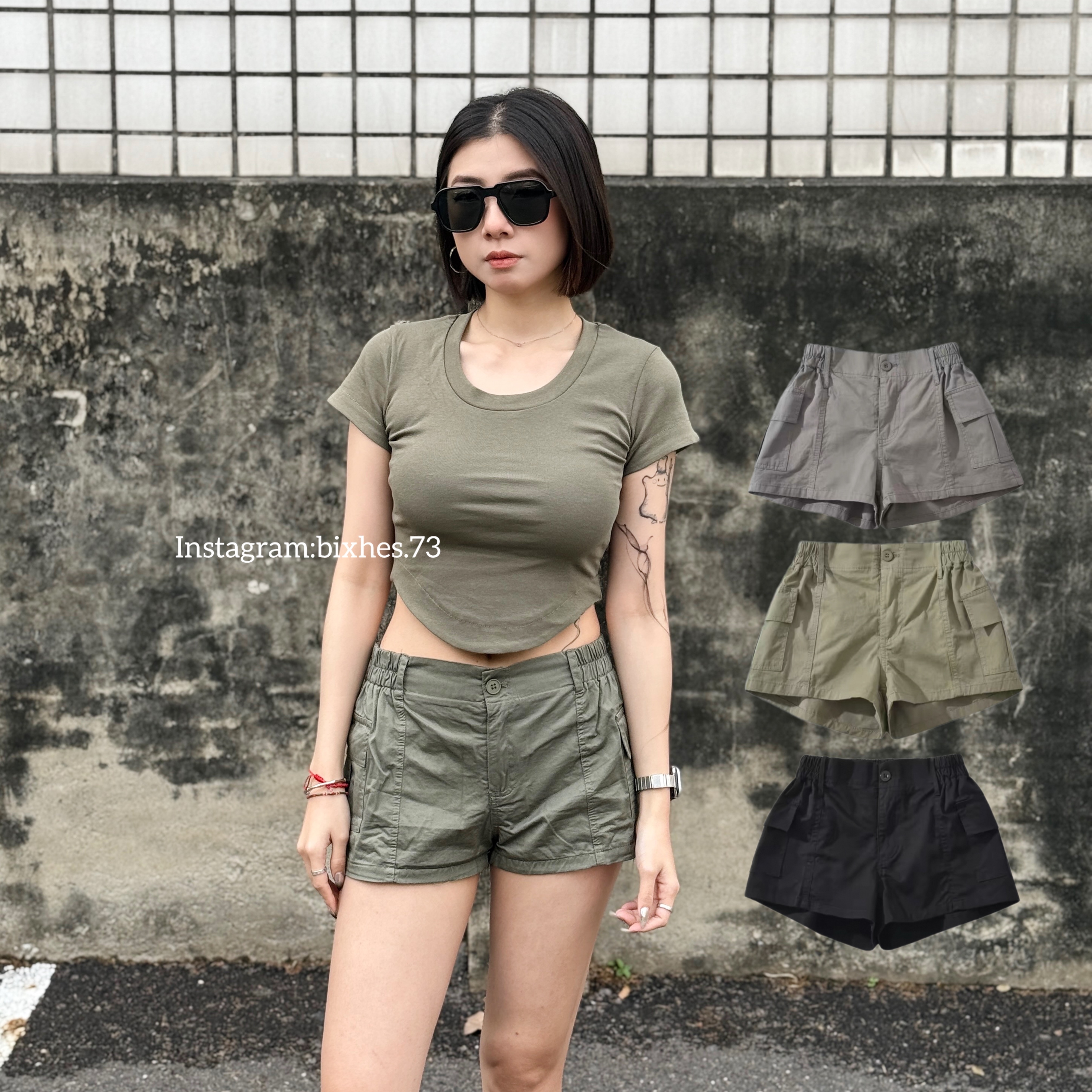 水洗工裝超短褲(E00117)