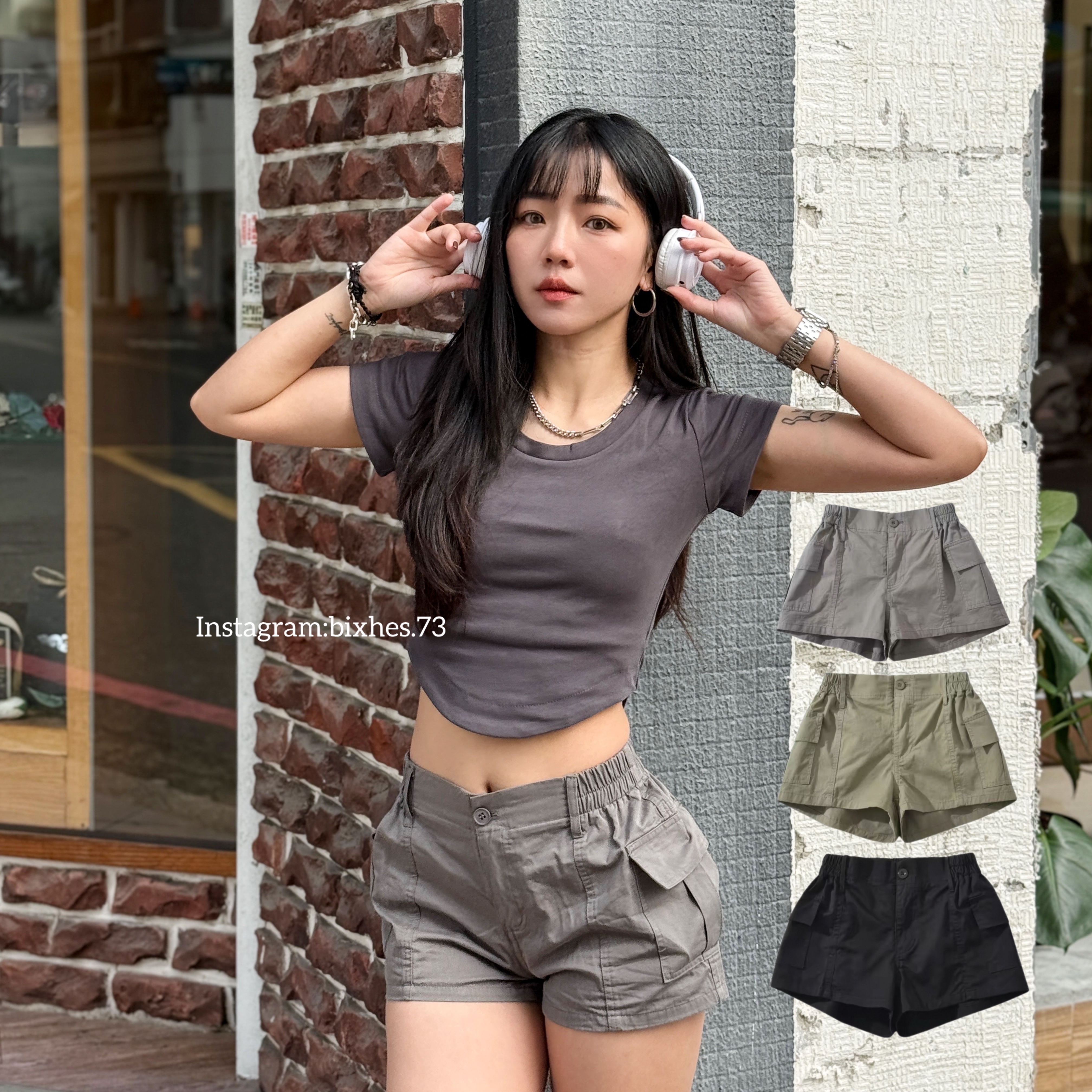 水洗工裝超短褲(E00117)