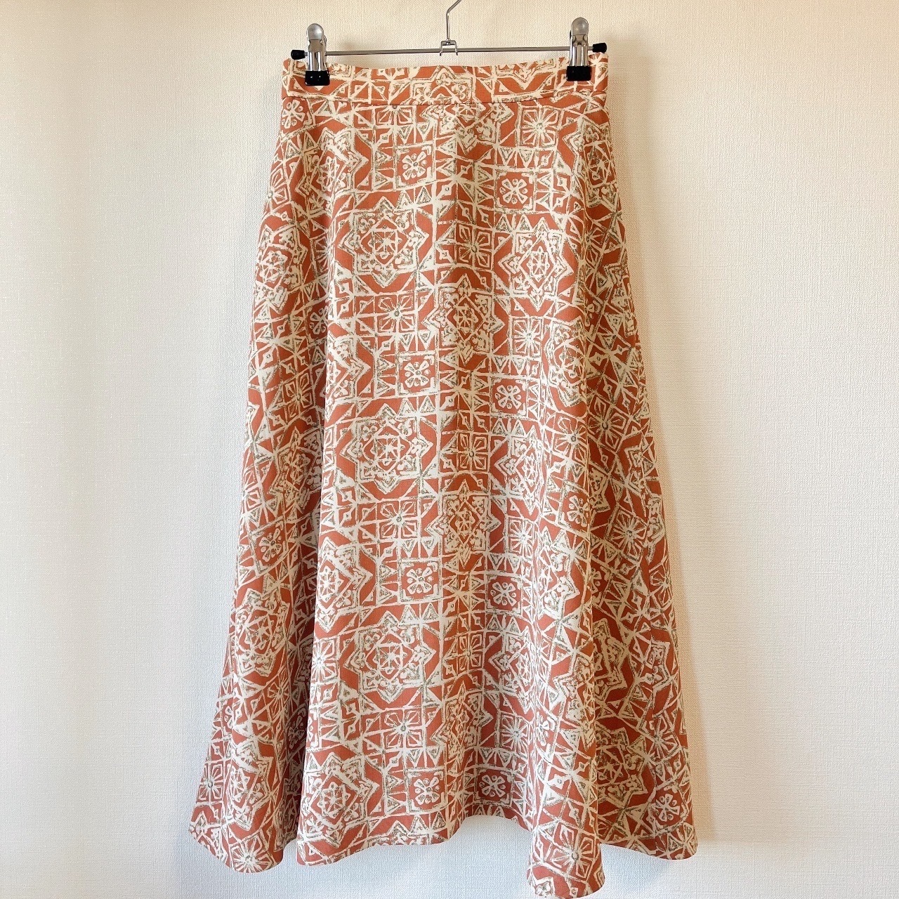 珊瑚粉色幾何圖案古著半身裙