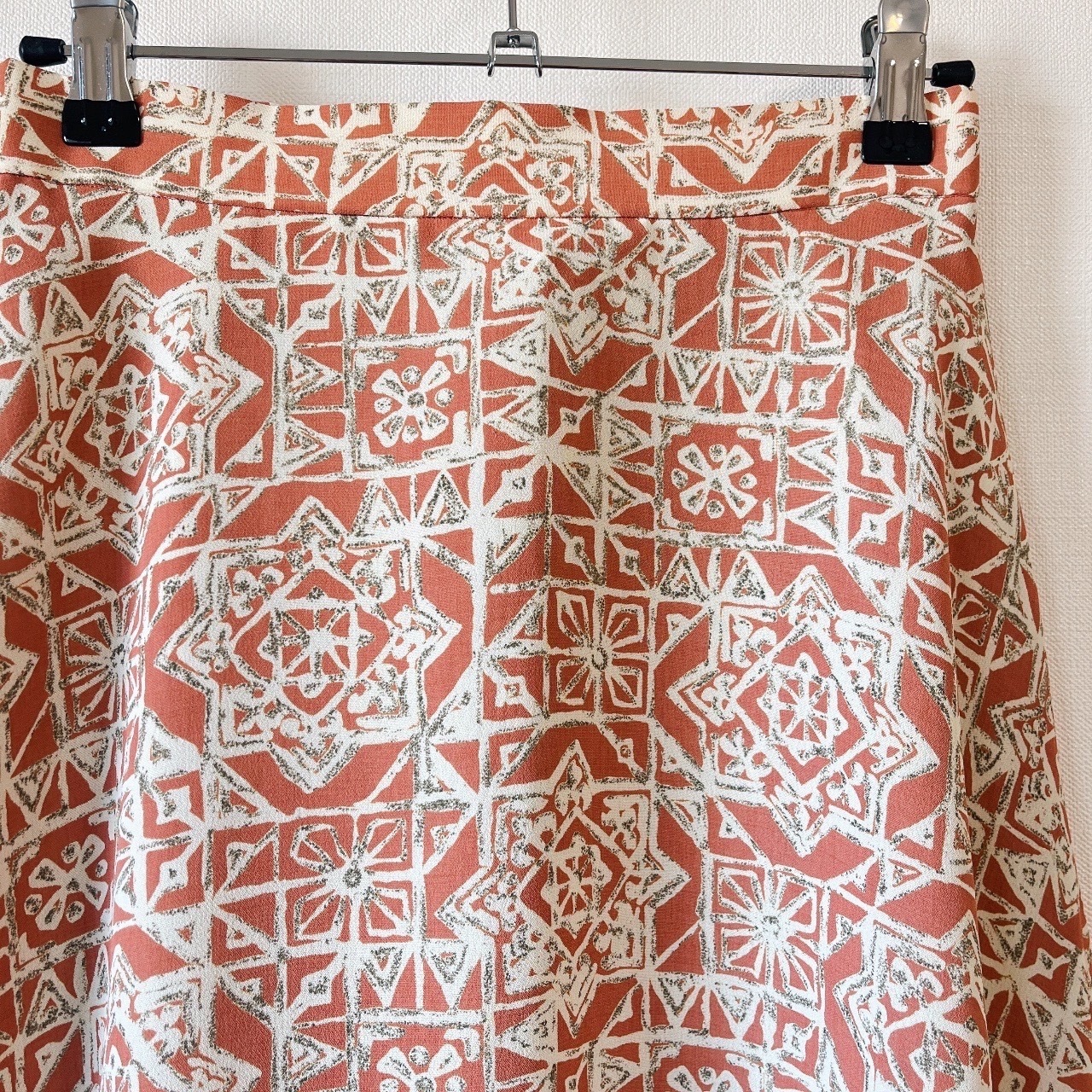 珊瑚粉色幾何圖案古著半身裙