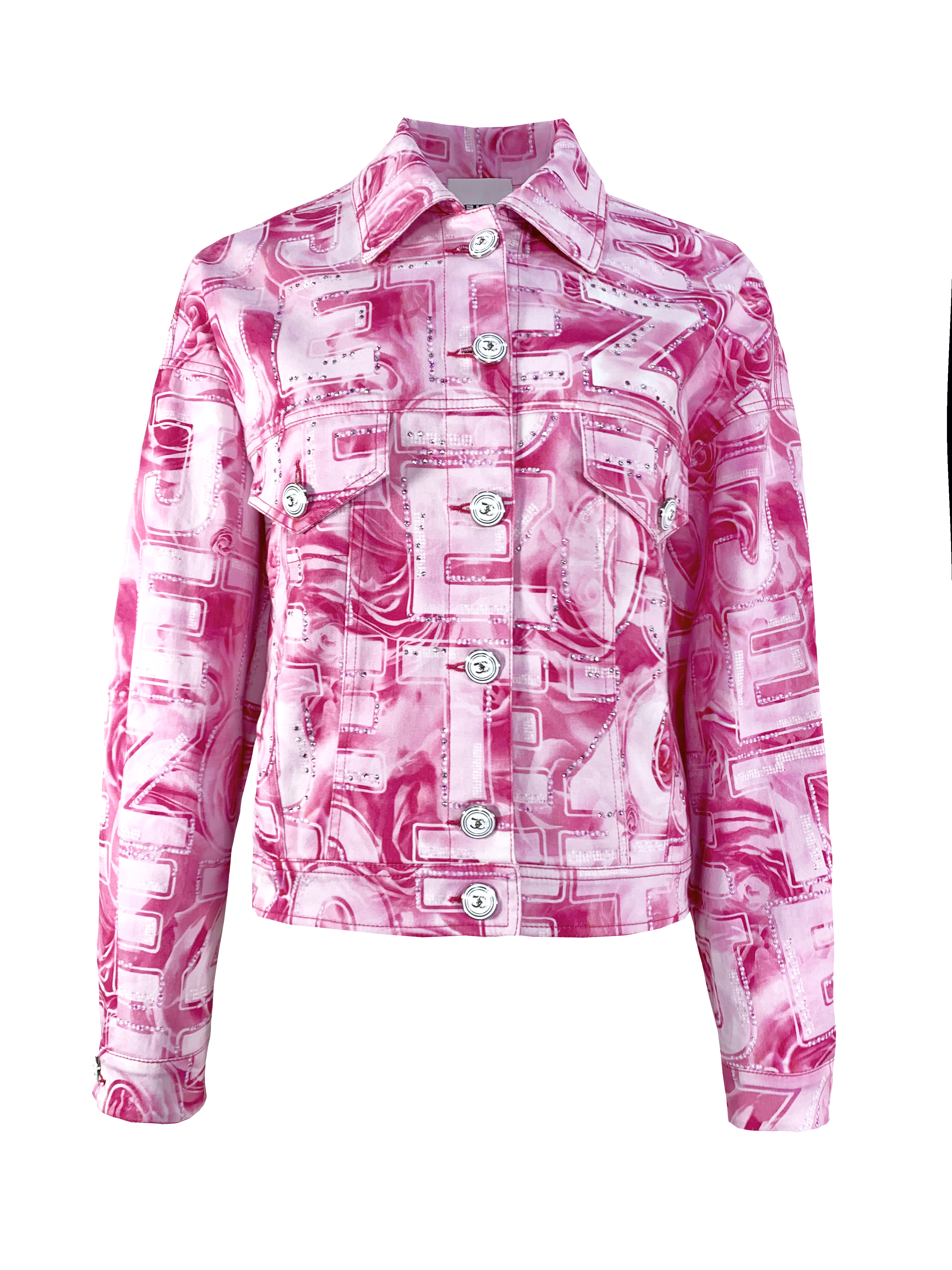 BB1EB027D1 夢幻島嶼玫瑰大logo斜紋牛仔外套