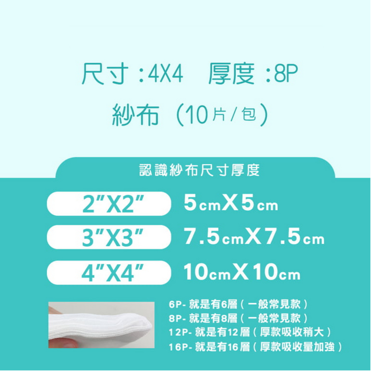 【勤達】滅菌4X4吋(8P)純棉紗布-10片裝/包